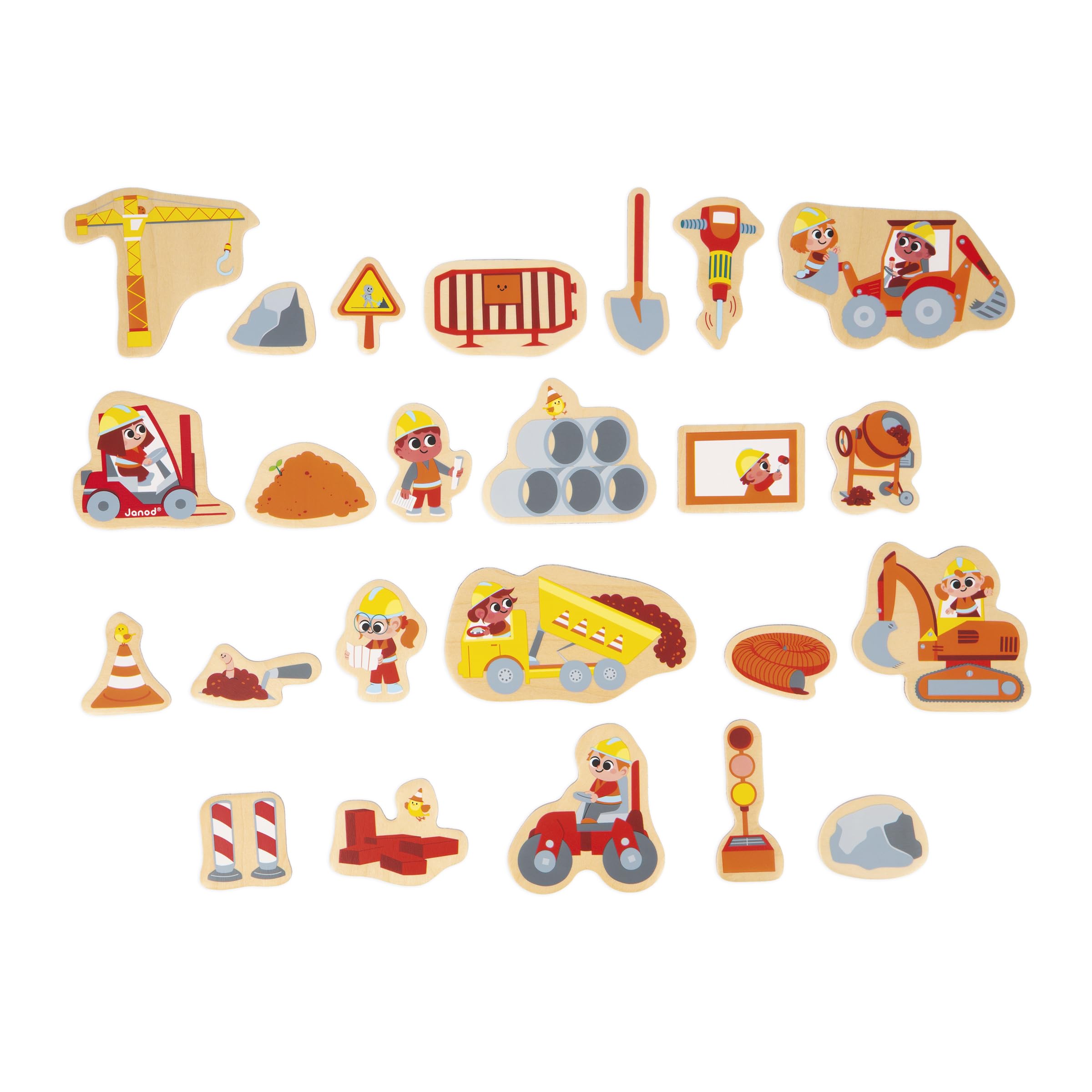 Janod, 24 Magnetic Wooden Magnets, Building Site Theme, Building Site Equipment, Wooden Toy, Ideal for chalkboard or fridge - Image 2