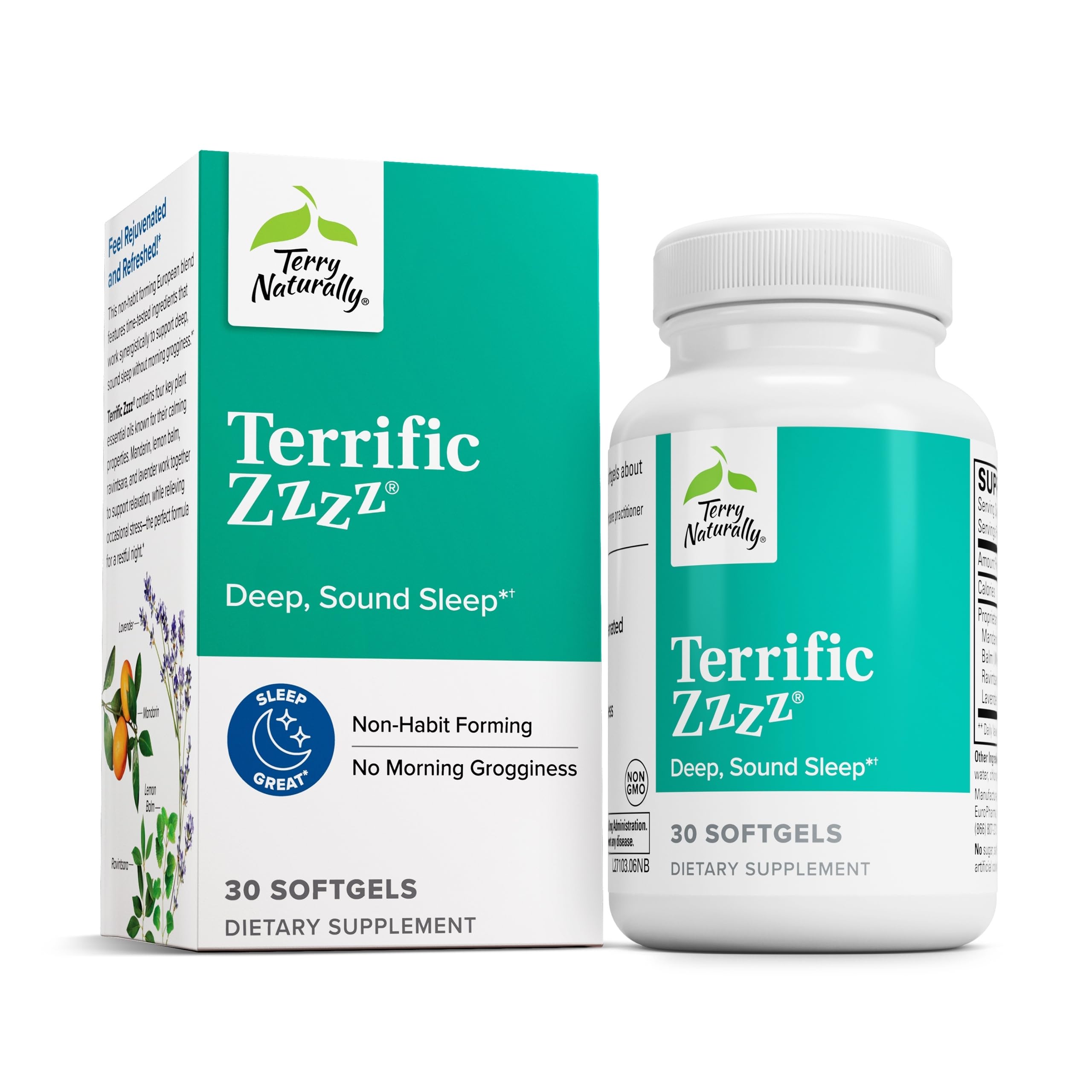 Terry Naturally Terrific Zzzz - Sleep Supplement for Adults - Dietary Supplement with Mandarin, Lemon Balm & Lavender - Non-GMO Relaxation & Sleep Relief Aid - 30 Softgels