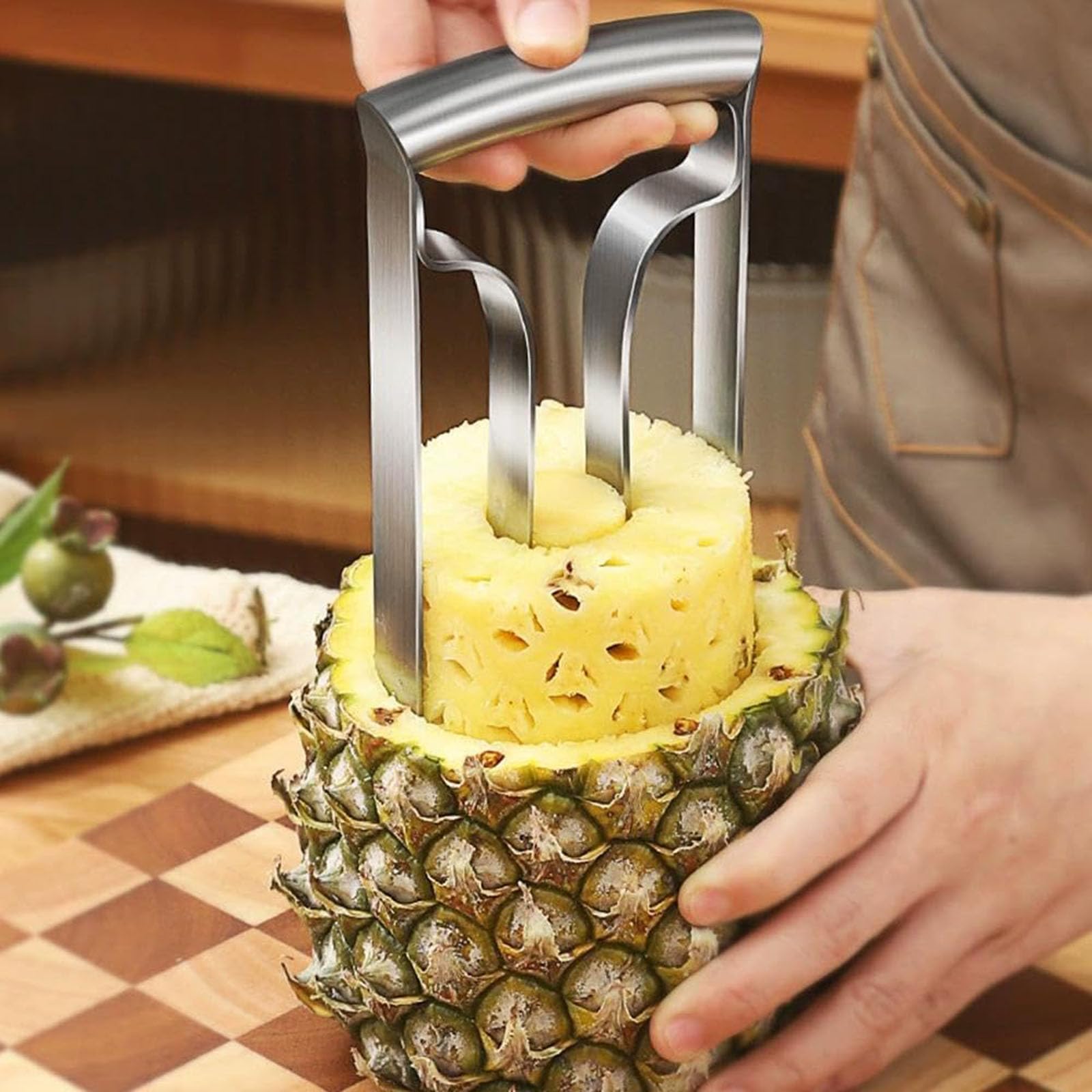 Ananasschneider, Aus Edelstahl, Verbessert Griff Ananasschneider, Ananas Slicer Cutter Maschine Obst Für Familien Hotel,Silber