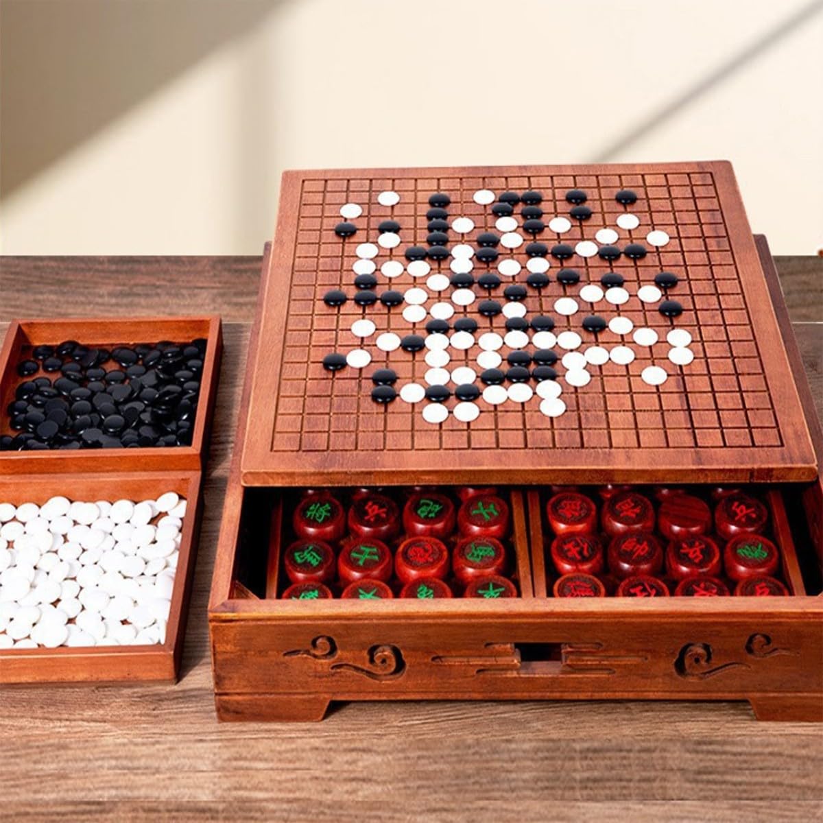 Ensemble de Jeu Trois en Un, résistant aux Rayures, Facile à Nettoyer et idéal pour Les Amateurs de go et de gomoku(A,51 * 51 * 10cm)