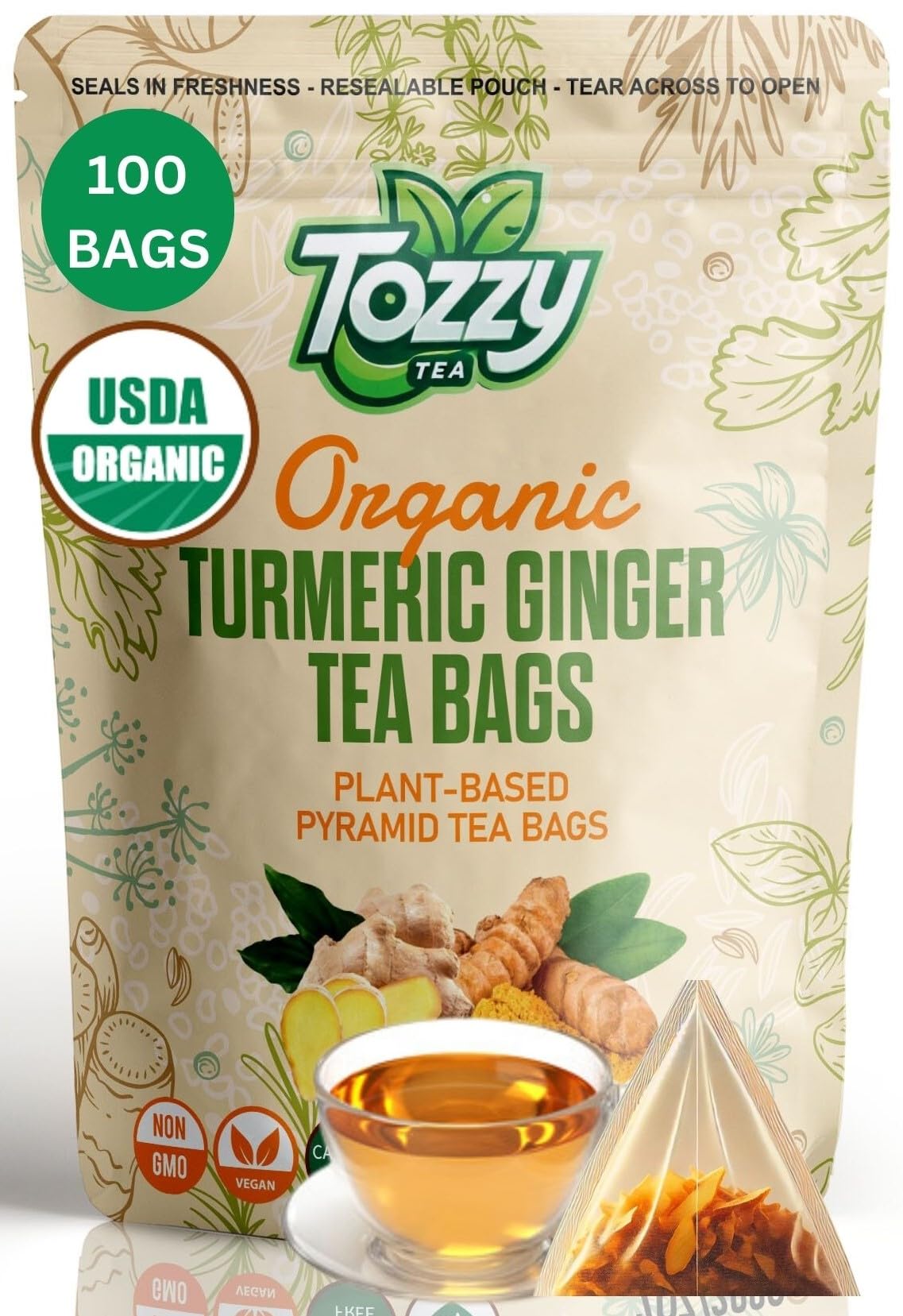 Tozzy Tea Buy Tozzy Turmeric Ginger Tea - 100 Count (Pyramid Tea Bags) | Pure ...