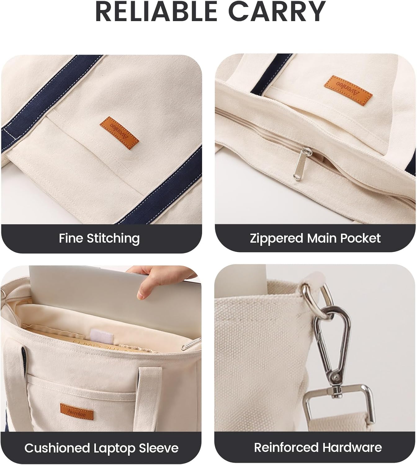 Aveniee Canvas Tote Bag for Women, Crossbody Purse with Zipper, Adjustable Shoulder Strap Handbags - Image 4