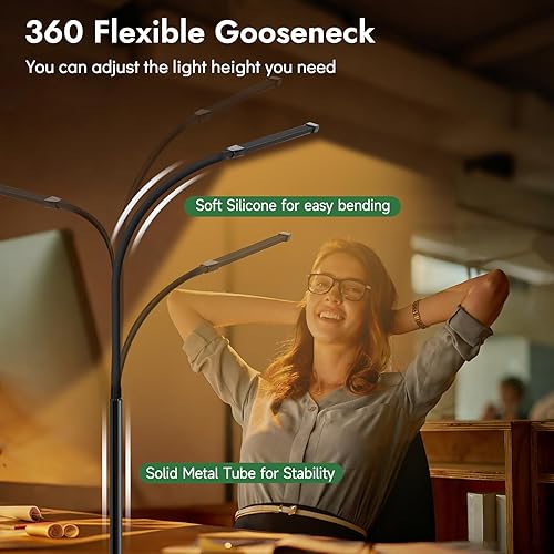 Miniatura 5 de Lámpara de escritorio con abrazadera, luz LED con clip para cuidado de los ojos, brazo flexible de 27 pulgadas de alto, 3 modos de color, 10 brillo,