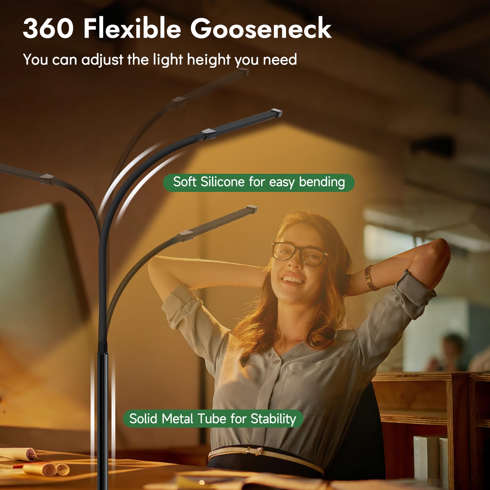 Lampe de bureau avec pince, lampe LED à clip pour soin des yeux, bras flexible de 68,6 cm de haut, 3 modes de couleur, 10 luminosités, lampe de travail alimentée par USB pour la lecture, les
