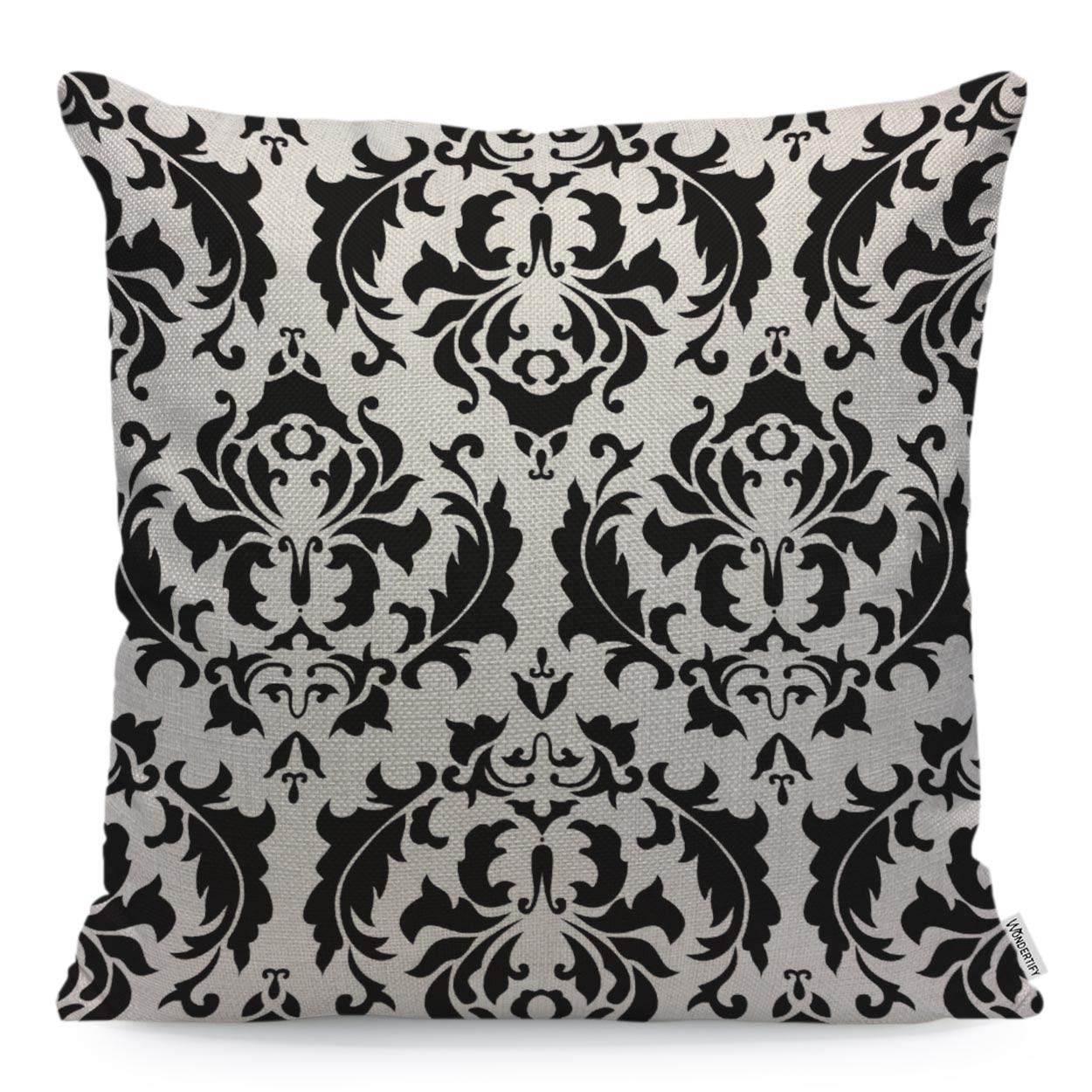 WONDERTIFY Throw Pillow Cover Case Black and White Damask American - Soft Linen Pillow Case for Decorative Bedroom/Livingroom/Sofa/Farm House - Couch Pillow Cushion Covers 18x18 Inch 45x45 cm