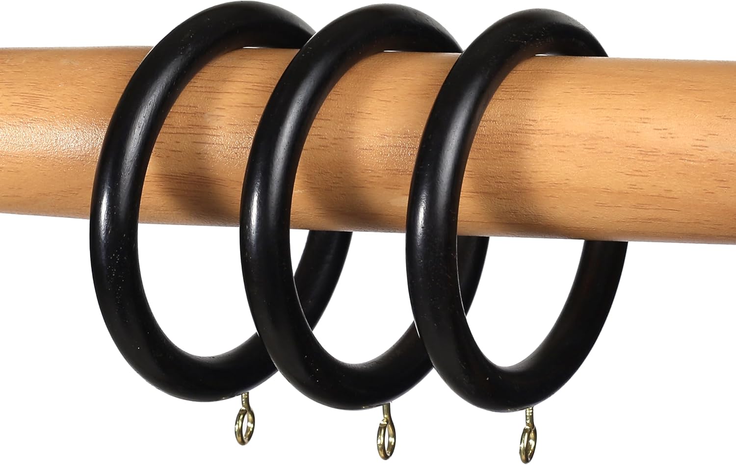 Wooden Curtain Rings 3.5" Outer Diameter, 2.5" Inner, Black Buffed Finish – 100 Pack Large Decorative Drapery Rings for Rods – Durable, Smooth Glide