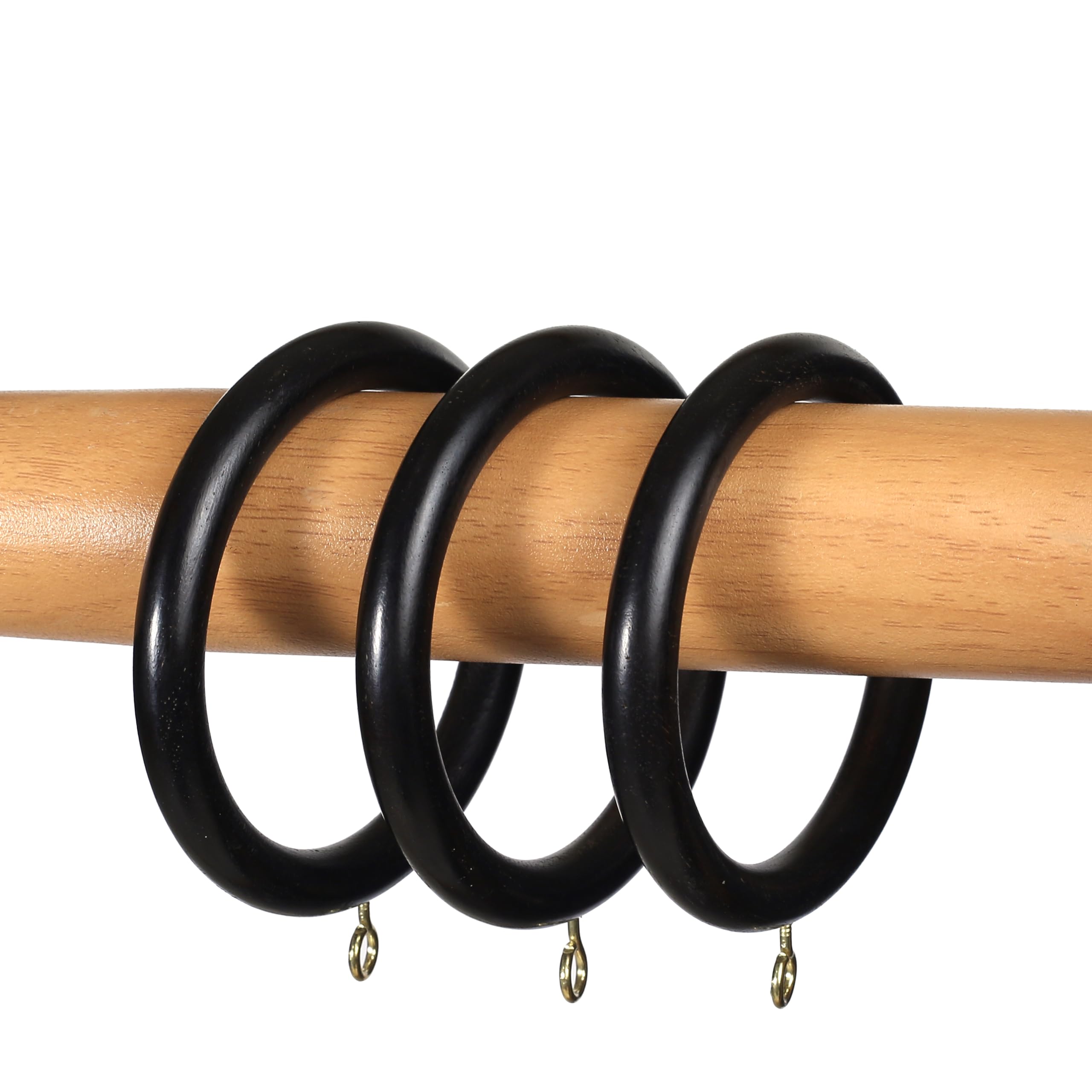 Gardinenringe aus Holz, Innendurchmesser 6,6 cm, schwarz, für Badezimmer/Dusche, Glas-Finish, 24 Stück, schwarz