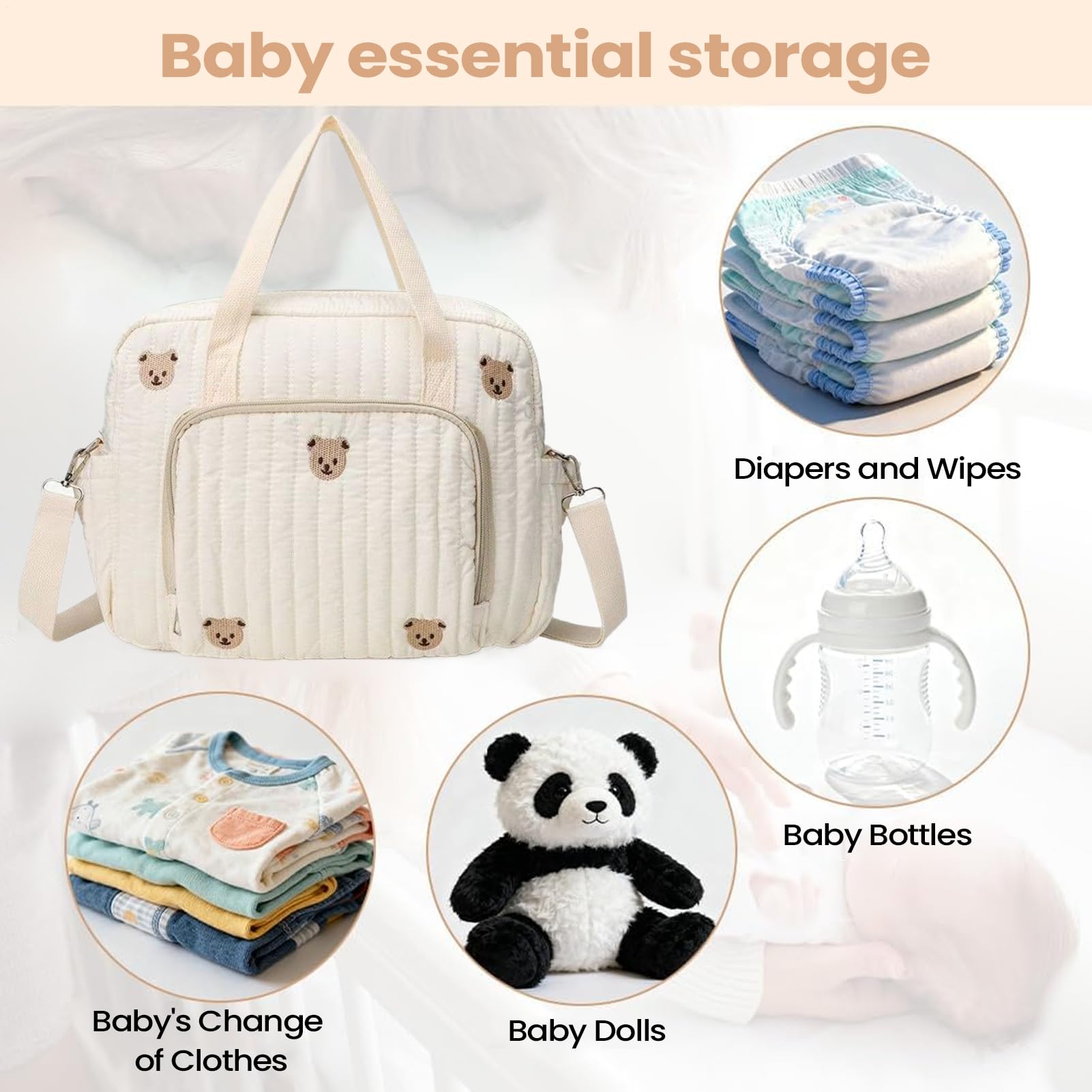 Borsa a forma di orsetto in stile cartone animato, graziosa borsa per pannolini da viaggio, grande organizer per maternità con tasca con cerniera, accessorio per consegna ospedaliera per vacanze