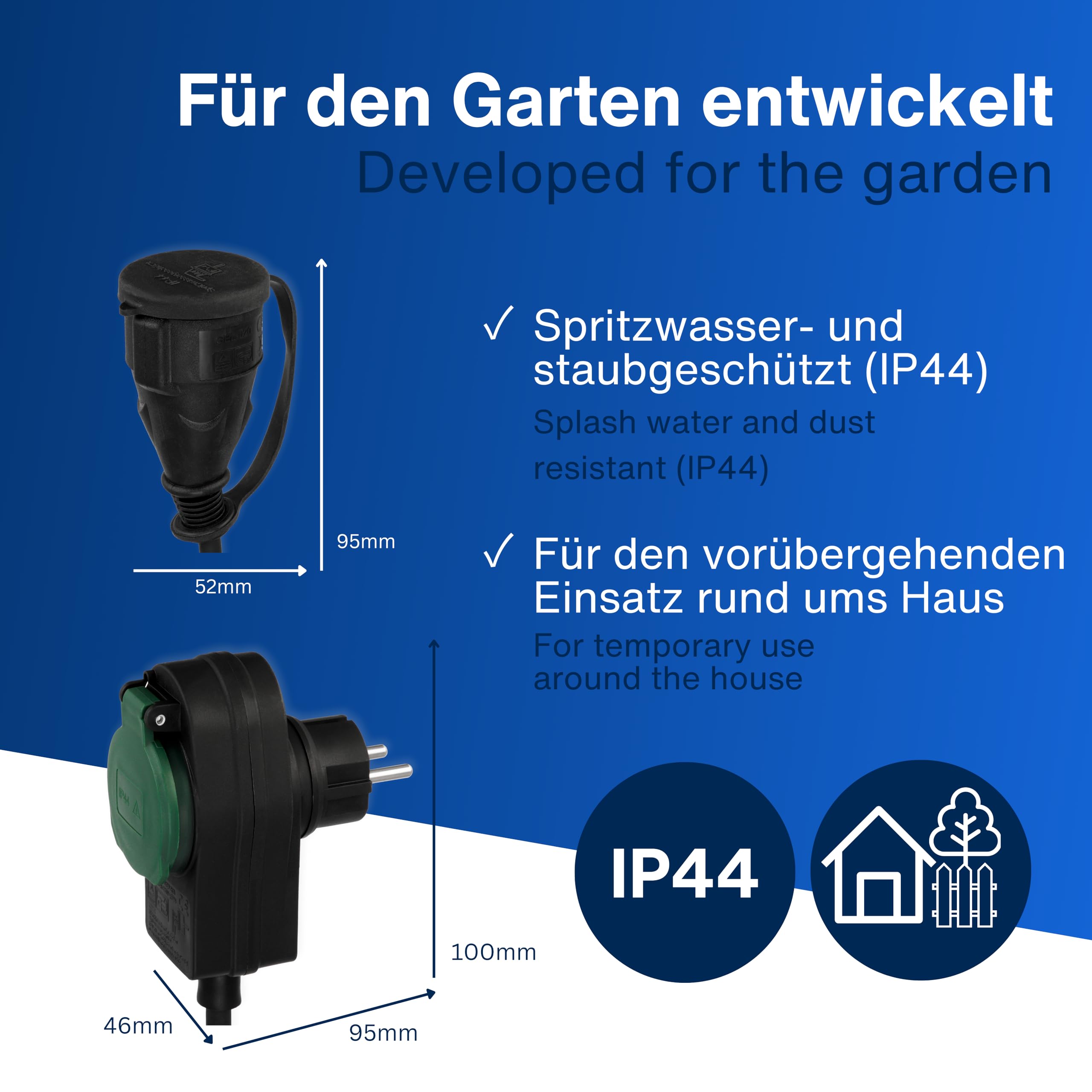 REV 0017101514 Powersplit - Prolunga da 10 m, IP44, con protezione da sovraccarico, colore: nero