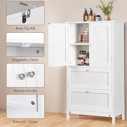 Miniatura 7 de ZenStyle Armario de almacenamiento ajustable de 5 niveles con 2 cajones y 2 puertas, organizador independiente para baño, cocina, cuarto de