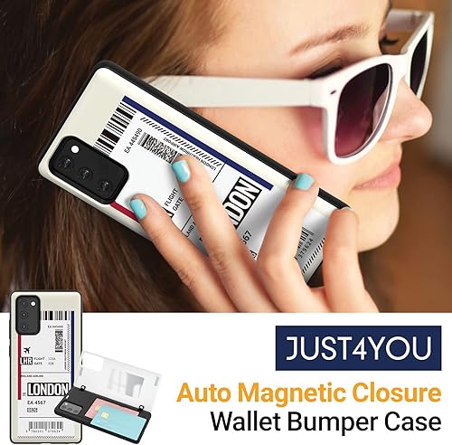 Miniatura 7 de JUST4YOU Boarding Series - Funda para Galaxy Note 20 con tarjetero y cartera, cierre magnético automático, cubierta de parachoques de espejo oculto