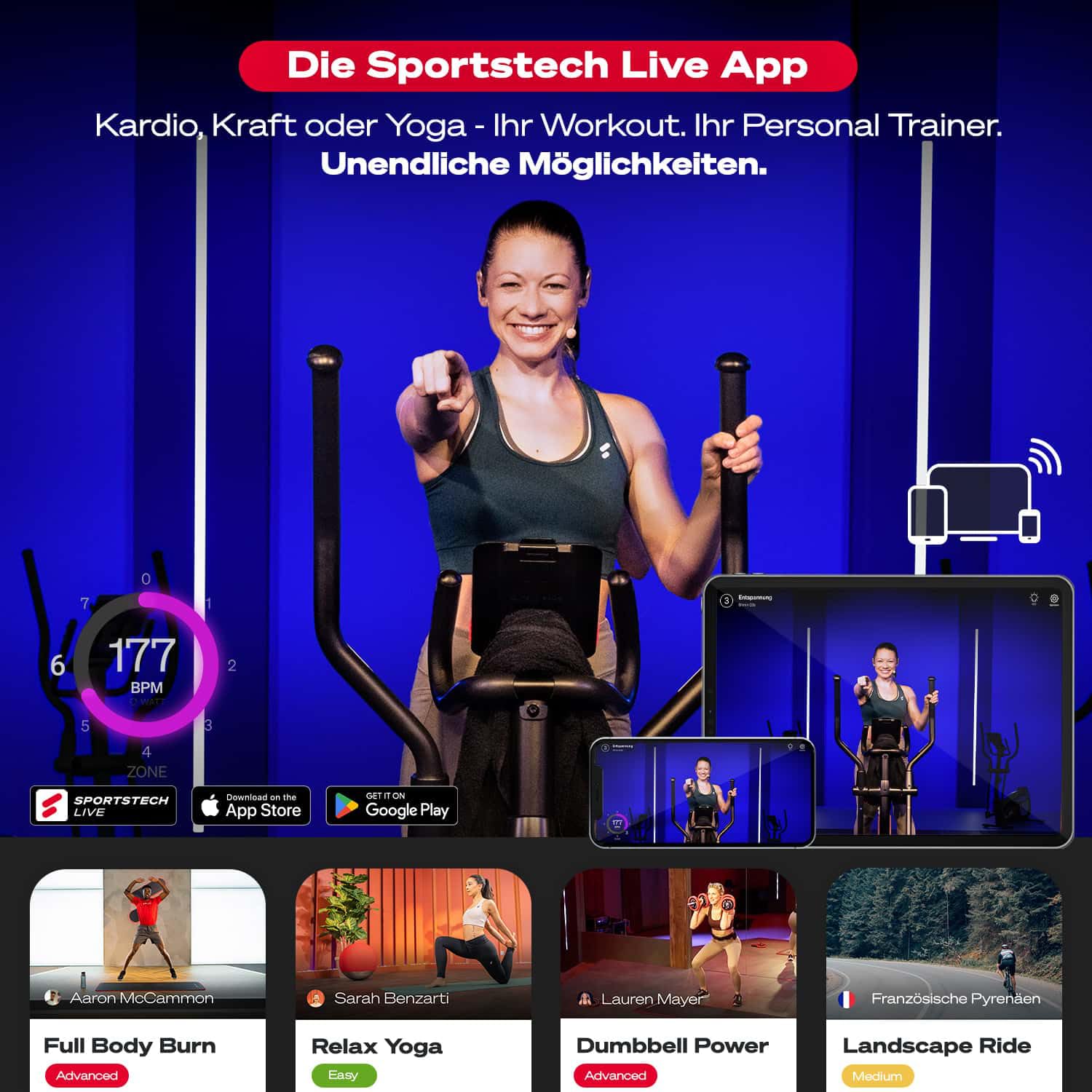 Sportstech CX2 Crosstrainer mit Stromgenerator Interaktive Video-Events Multiplayer-App