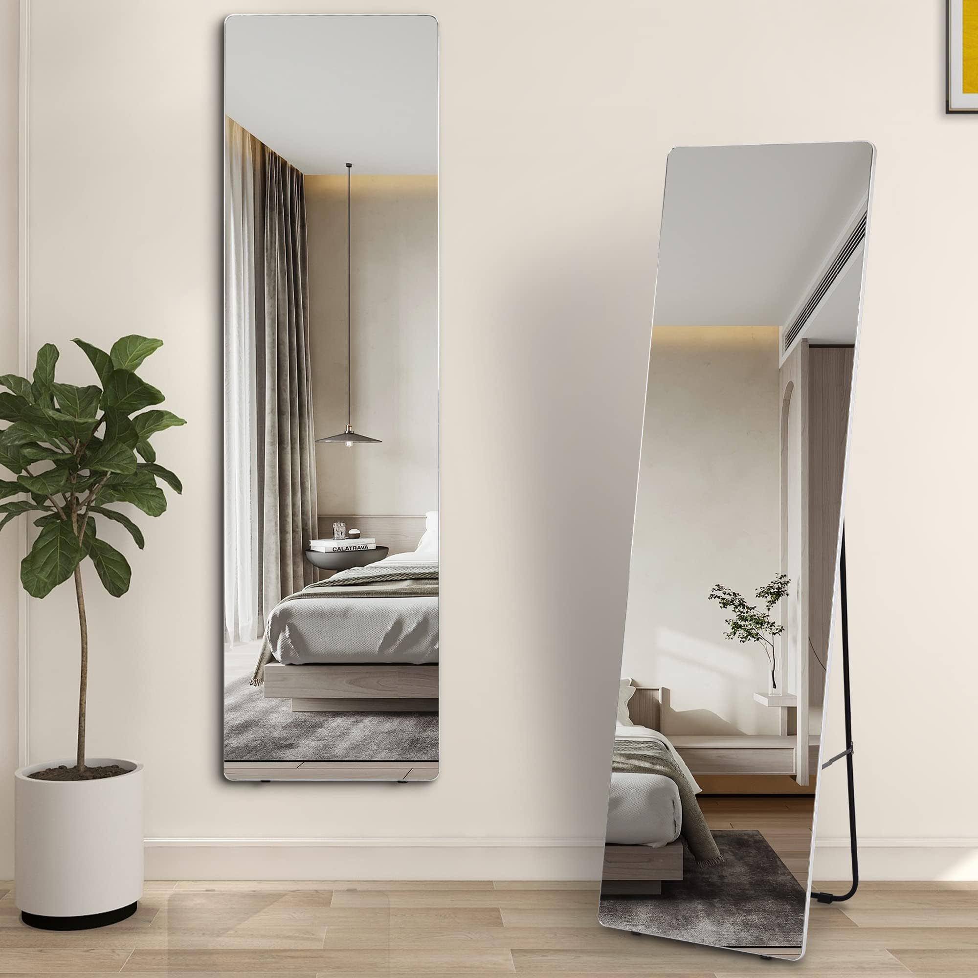Vlsrka63" x 18" Full Length Mirror, Floor Standing Mirror, Wall Mounted Mirror Full Body Mirror Tall Mirror Long Mirror for Bedroom Living Room (White)