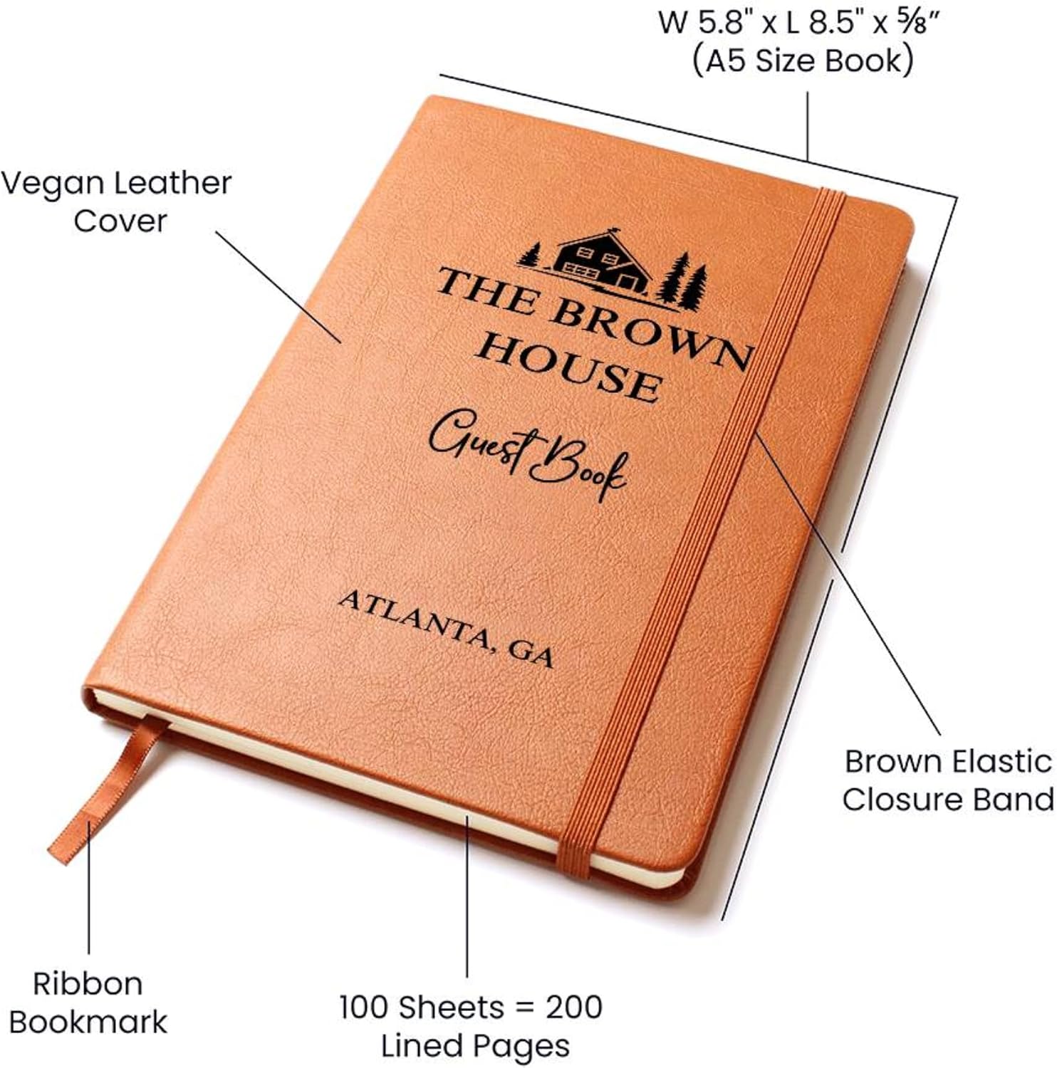 Hilis Personalized Guest Book for Vacation Home Visitors - Custom Guestbook for Airbnbs, Short Term Rentals, Vacation Rental, Beach House, Hosts Essentials, Vegan Leather Hardcover Welcome Journal