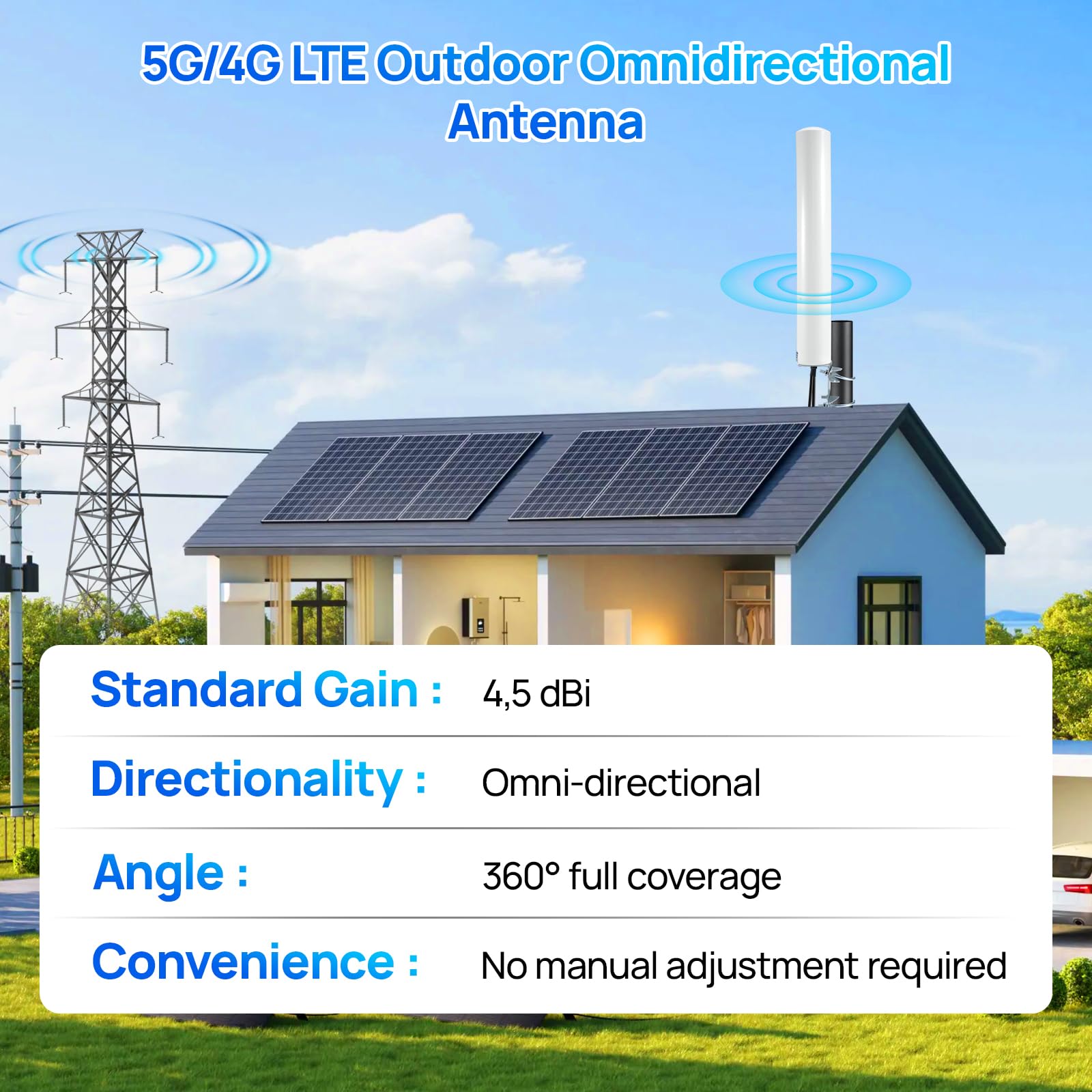 Antenna 5G 4G LTE per esterni, 4,5 dBi, 2 x 2 MIMO 700-6000 MHz, adattatore SMA e TS9 | Fascio rotondo polarizzato a 360° per router e IoT, bullone a U resistente alle intemperie, con cavo da 3 m senza perdite