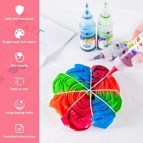Miniatura 3 de HTVRONT Kit de teñido anudado  Kit de teñido anudado de 40 colores vibrantes para grupos grandes, botellas prellenadas de teñido anudado para niños,