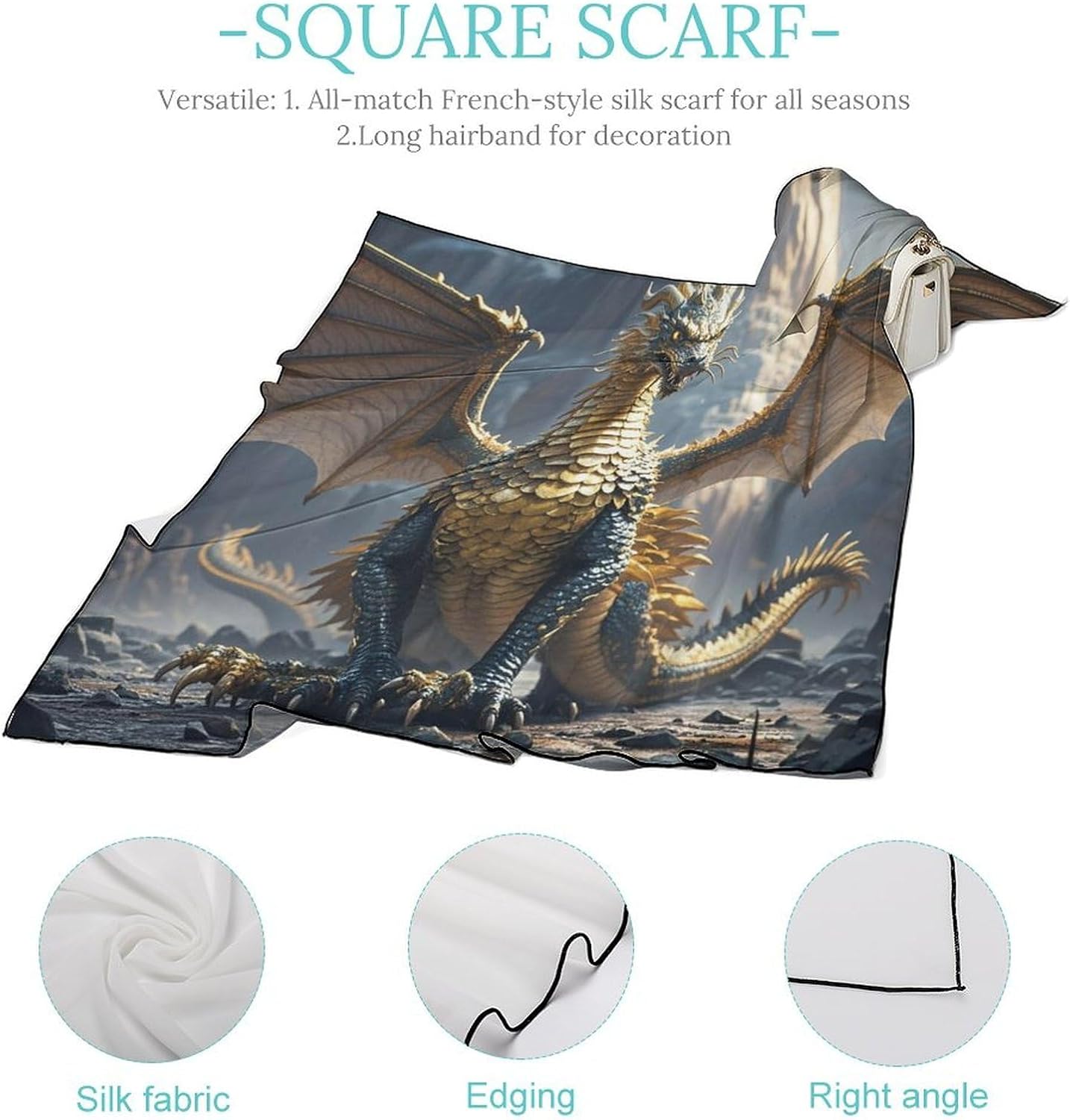 Dragon Purple Moon Headscarf Square Lightweight, Women’s Hair Wraps Shawl, Head Scarf for Women, Hair Bandanas Man Fashion Silk Scarf for Sleeping Hair Wrapping Night