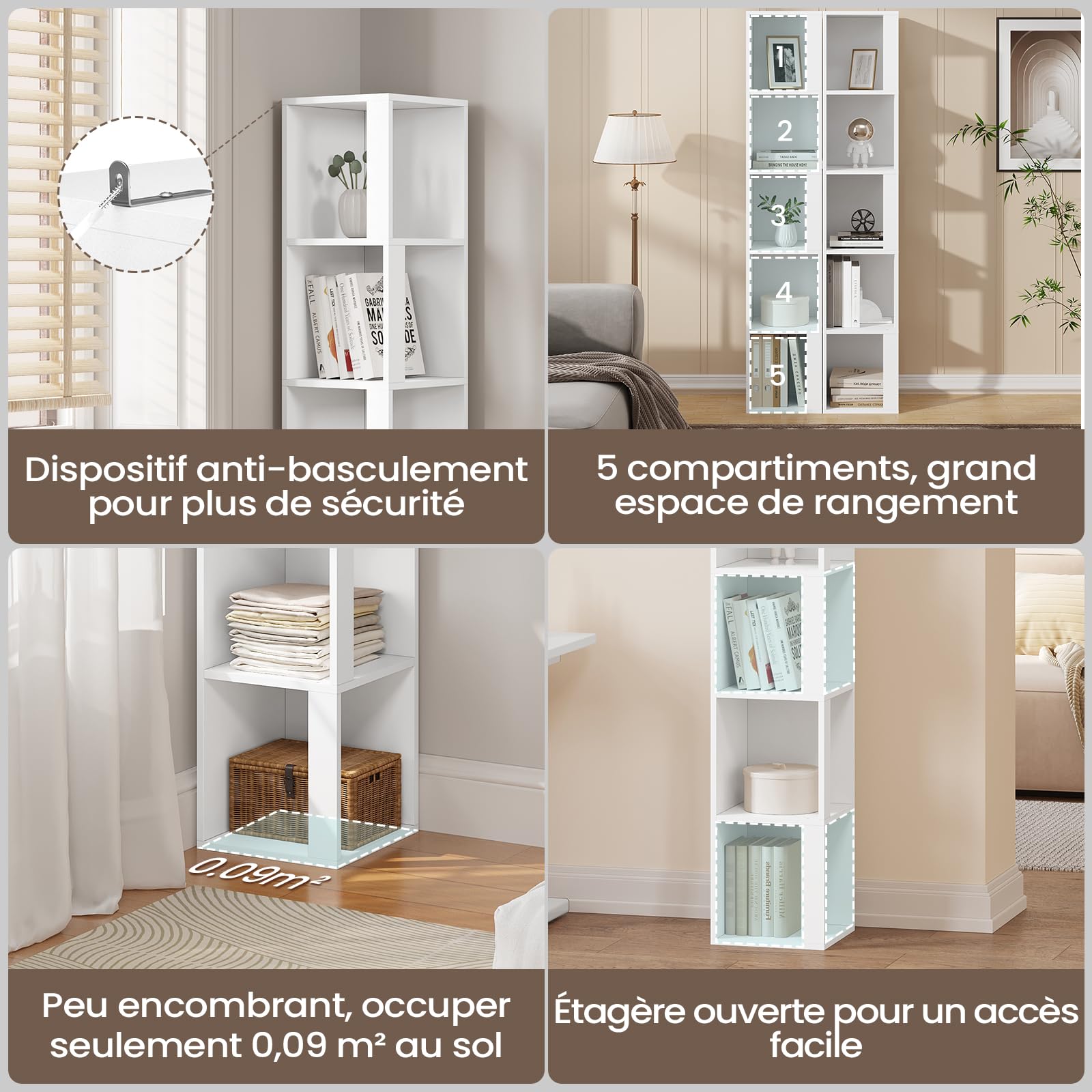 eSituro Bibliothèque d'angle 5 Niveaux Blanc