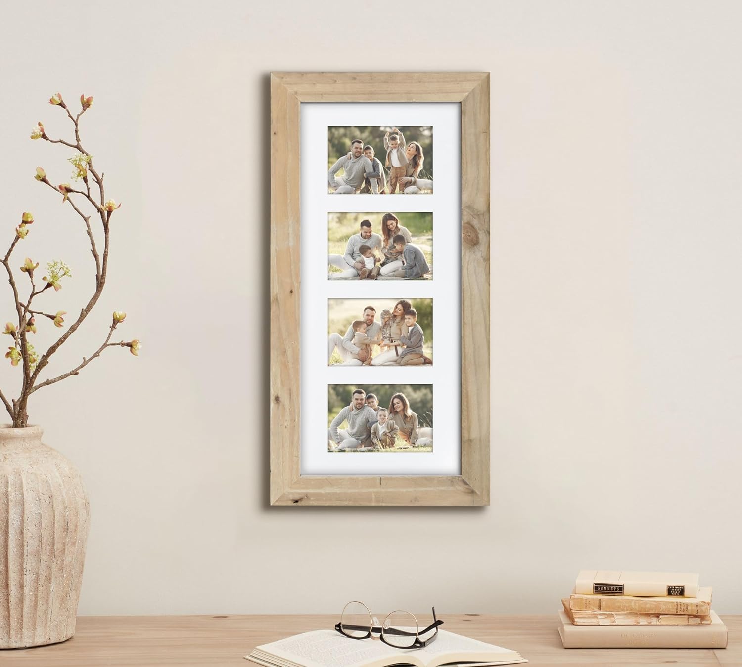 9x20.5 Rustic Picture Frame, Reclaimed Barnwood Frame with Plexiglass, Holds 4 4x6 Photos with mat, Distressed Wood Wall Frame for Farmhouse Country Home Office Cabin Décor - Image 4
