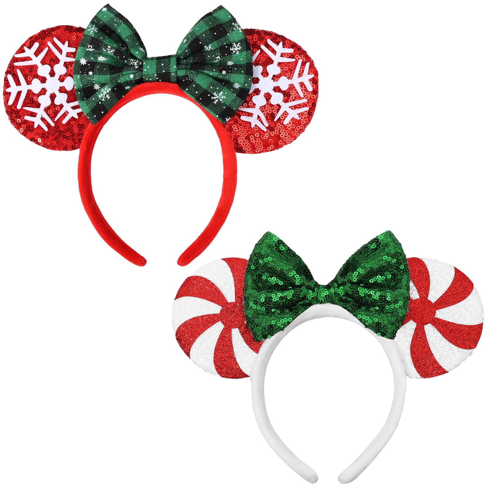 ETLUK Christmas Mouse Ears Headbands, 2 PCS Christmas Ears for Women Adult Kids, Christmas Headbands Park Ears Cosplay Costumes Party Accessories