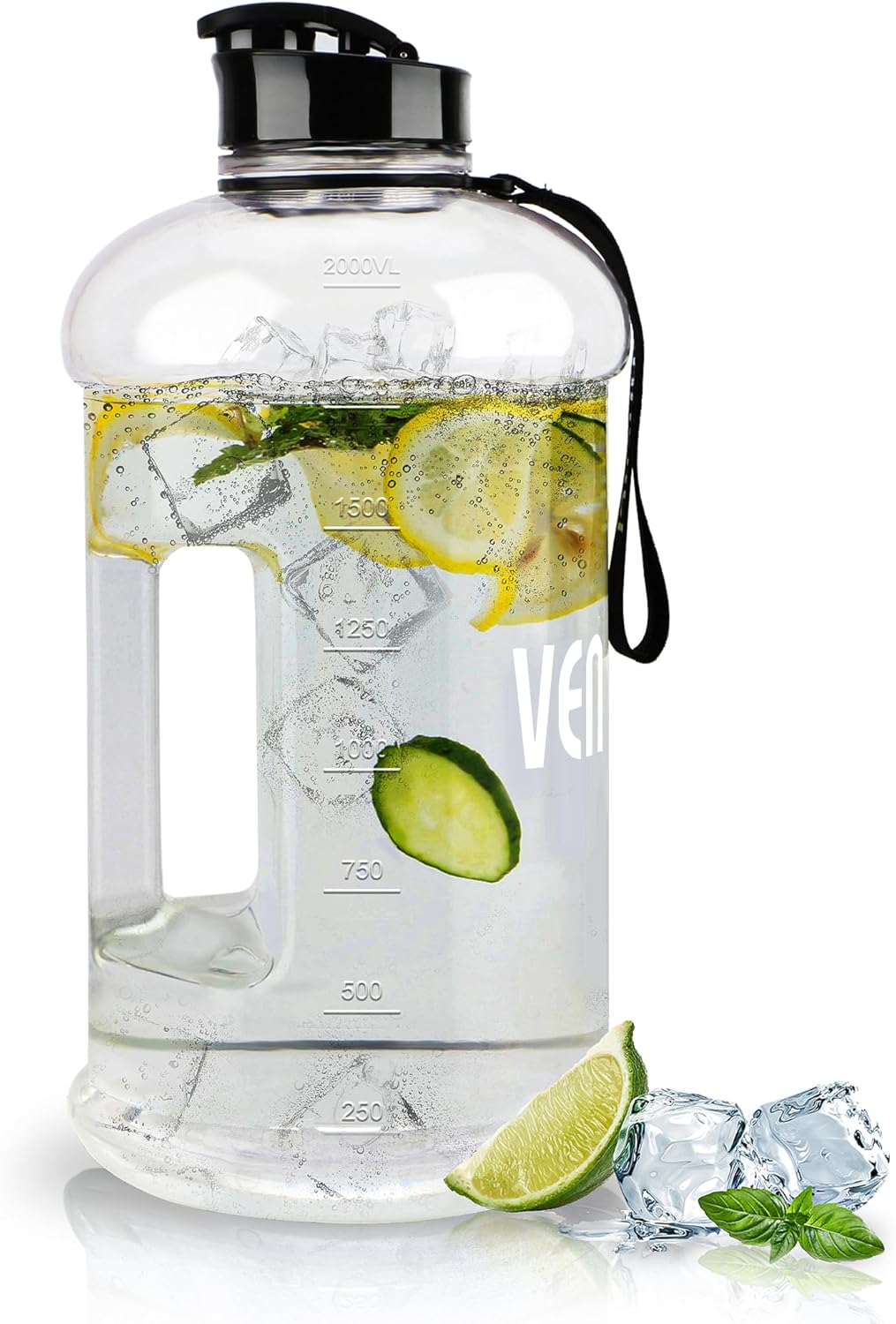 VENNERLI Portable Large Plastic Water Bottle – BPA-free Half Gallon Reusable 2 Liter Water Jug for Outdoor Hiking Fitness Travel Camping Cycling