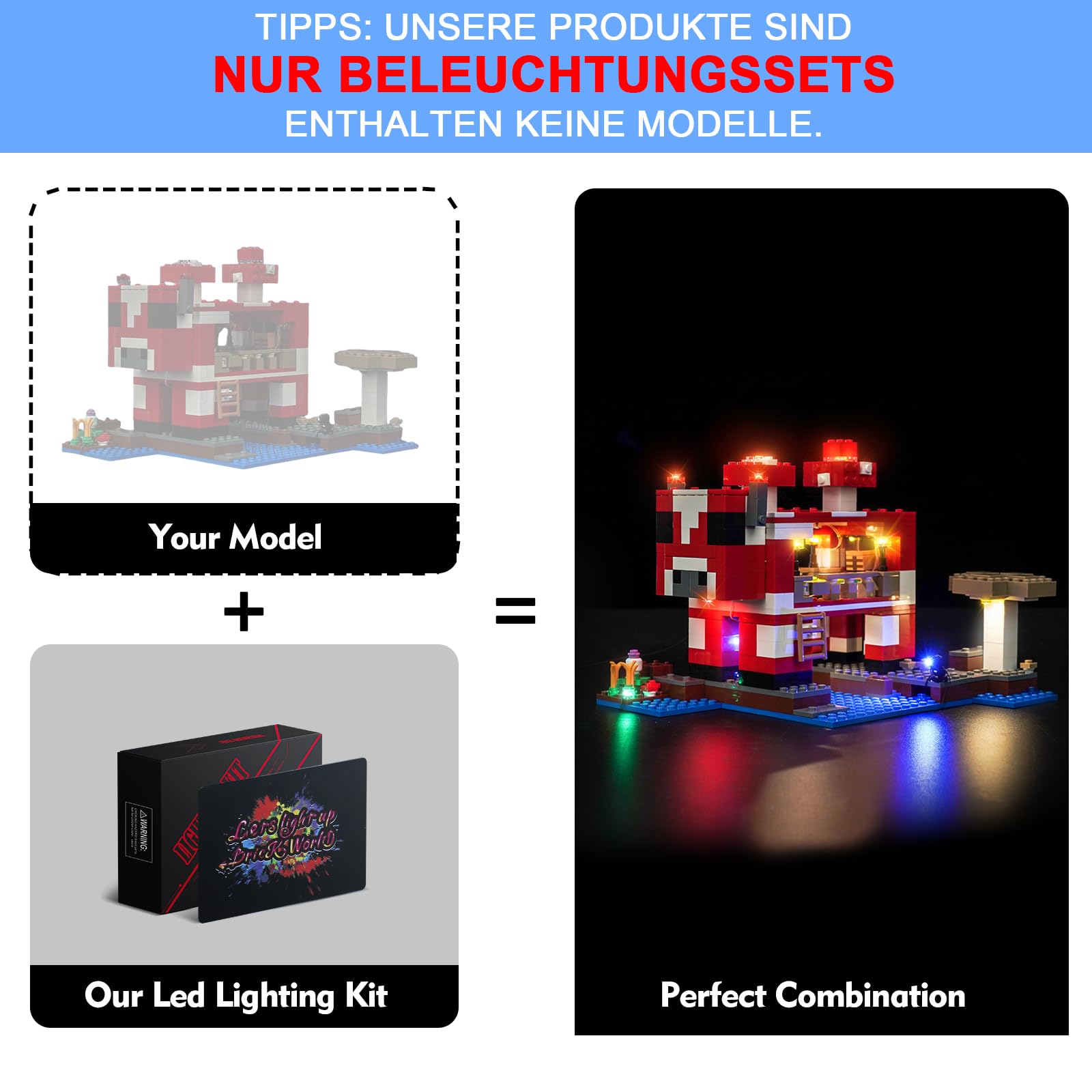 LocoLee Licht Kompatibel mit Lego 21270 Das Pilzkuh-Haus, Beleuchtung Set Compatible with The Mooshroom House 21270 (Nicht enthalten Modellset) - 3