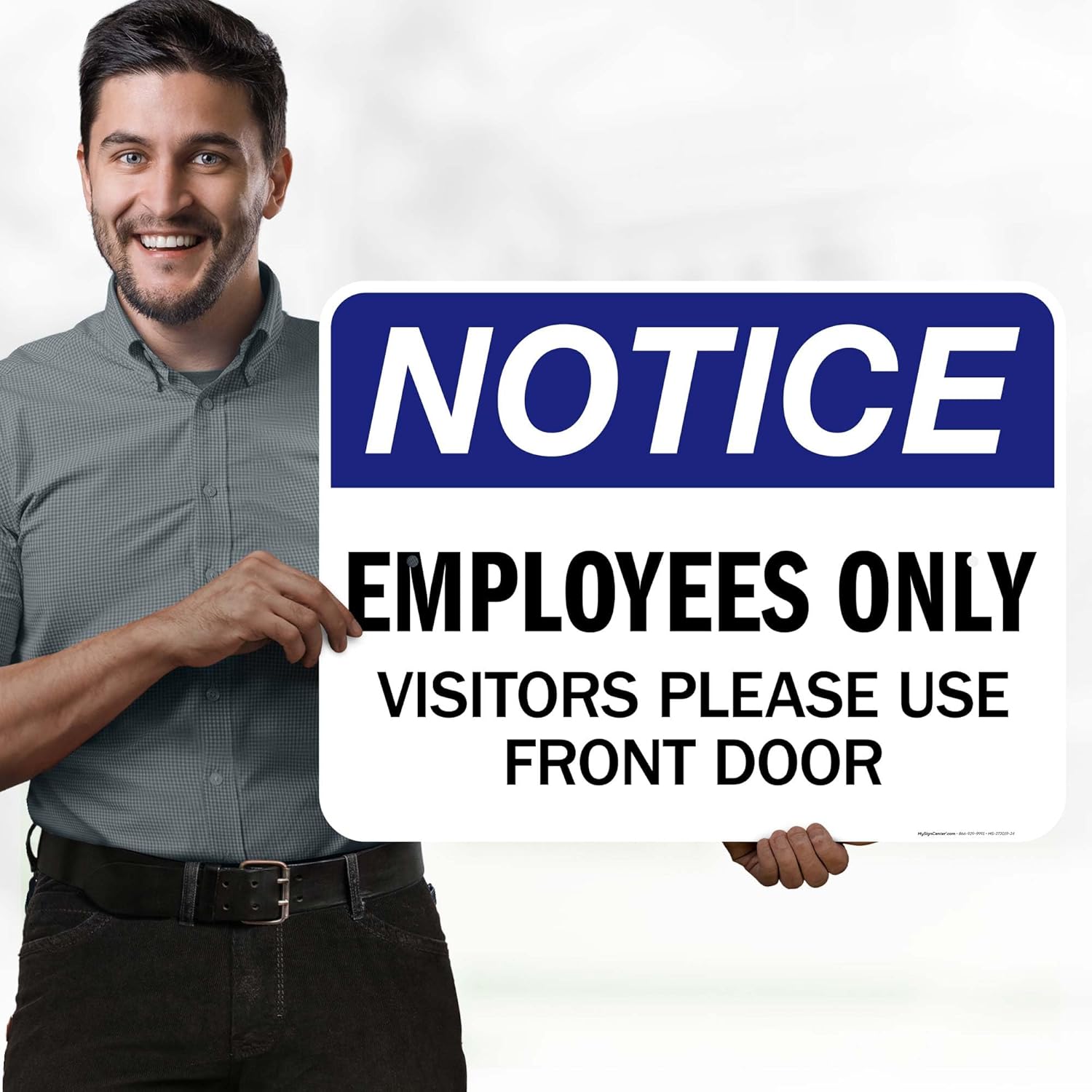 Notice Employees Only Visitor Please Use Front Door Sign, 18x24 Inches, Rust Free .063 Aluminum, Fade Resistant, Made in USA by My Sign Center
