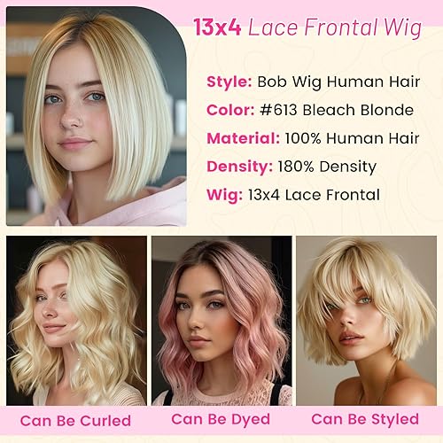 Miniatura 10 de Evala Peluca de cabello humano Bob negro con encaje frontal de 10 pulgadas, parte media, peluca corta Bob de 13 x 4, peluca de encaje frontal #1,