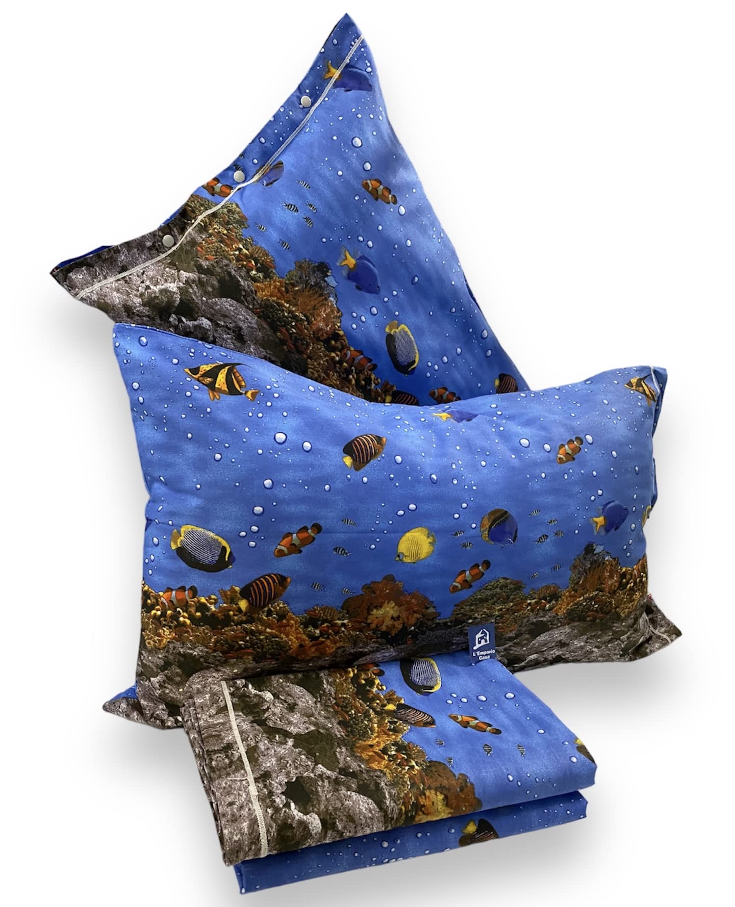 L'Emporio Casa Set Lenzuola Completo di Cotone 100% Italiano Tramonto Coralli Stelle Luna Pesci Varie Misure (Singolo, Pesci)
