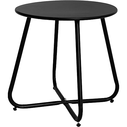 Elevon Weather Resistant Outdoor 17.5” Round End Accent Table for Bistro Balcony, Black