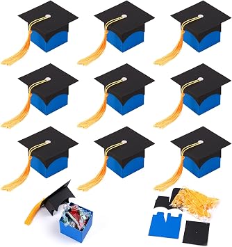 FUSHENMU 30pcs Graduation Cap Candy Box with Tassels Blue Graduation Gift Candy Boxes for 2026 Grad Decoration Gifts Grad Ceremony Party Favors