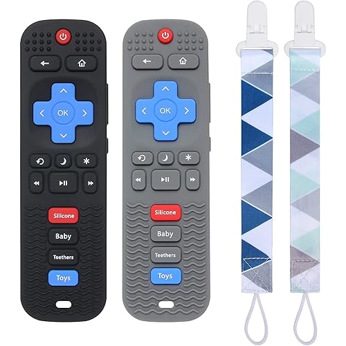2 Pack Silicone Baby Teething Toys, Remote Control Shape Teething Toys for Babies 6-12 Months, BPA Free, Soft and Textured Teether Relief Soothe Gums Baby Chew Toys