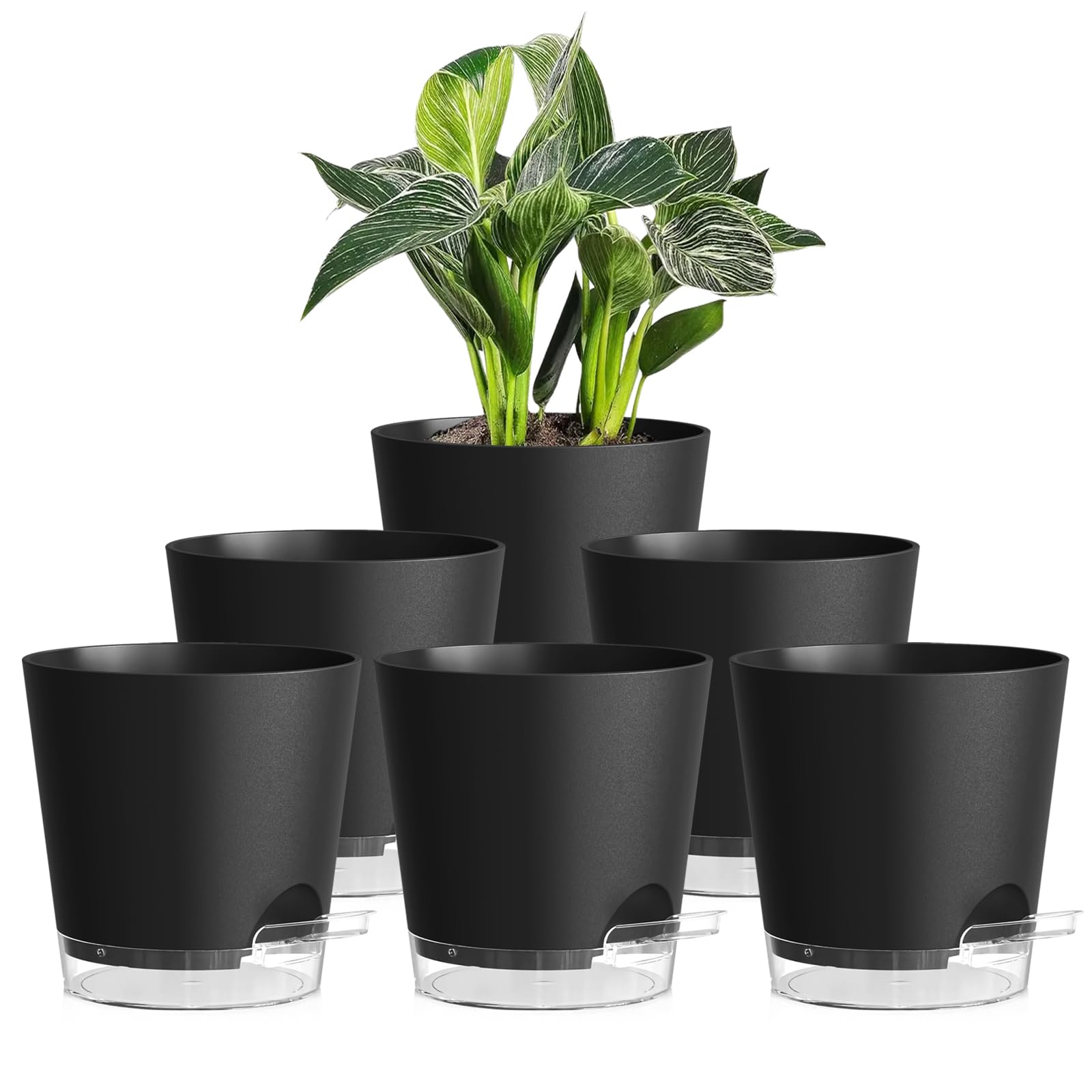 Homeuouz 6er Set Selbstbewässerungstopf – 15cm Blumentopf mit Bewässerungssystem, stilvolle Blumentöpfe in Matter Optik, selbstwässernder Blumentopf für Balkon & Innenbereich, Schwarz