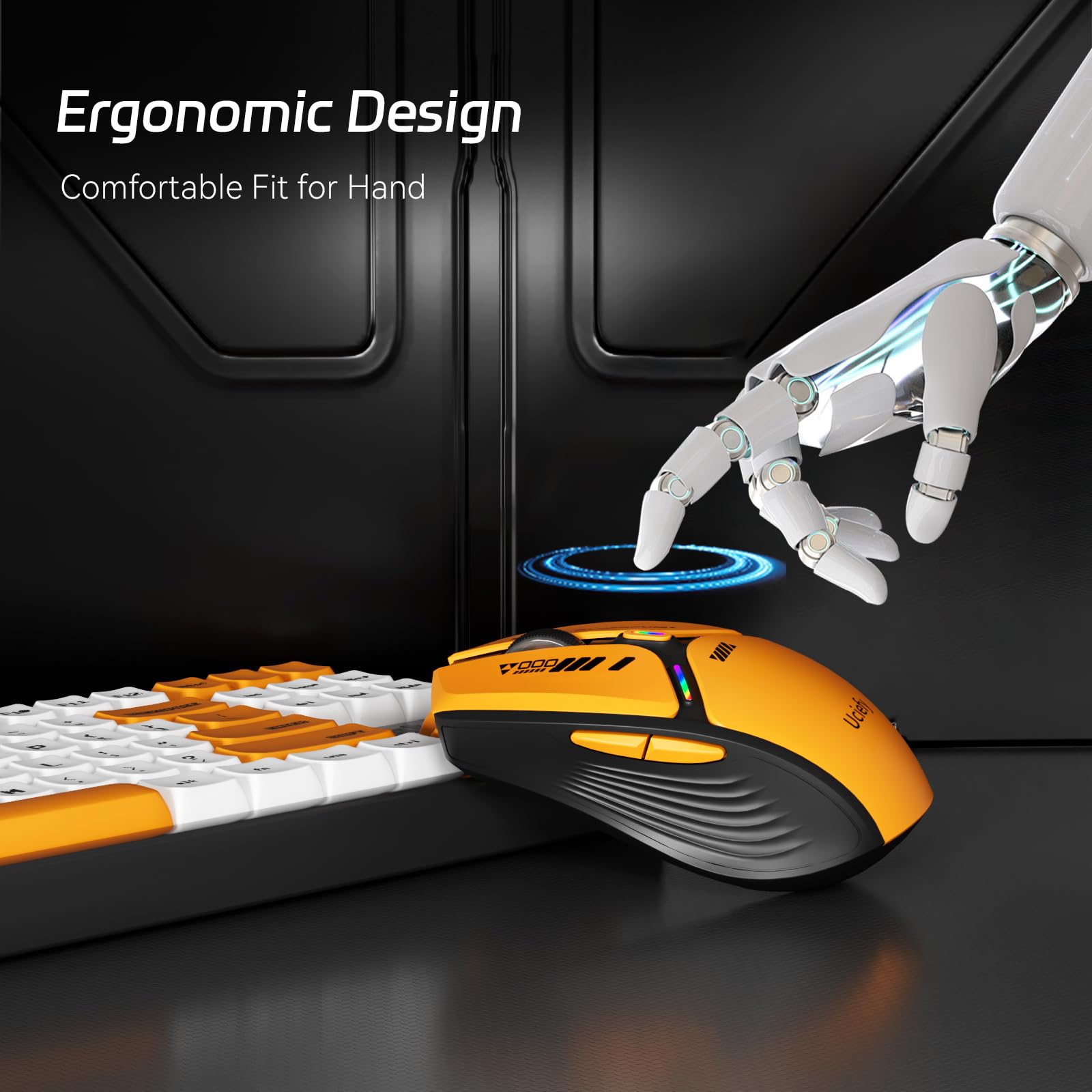 V19 Mouse inalámbrico, 2.4 GHz recargable LED con indicador de batería, ratones magnéticos para computadora con receptor USB y adaptador tipo C para portátil/PC/Mac/Chromebook, naranja 7