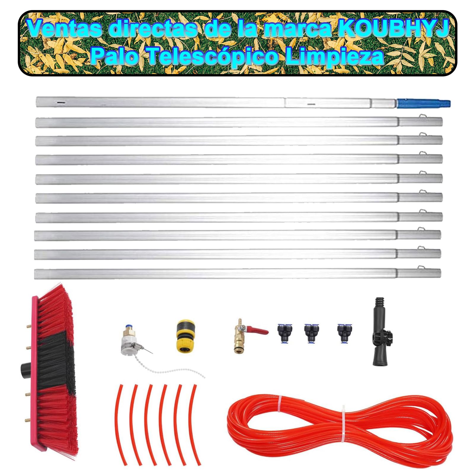 5 MTS Pertiga Telescopica Limpieza Cristales, Barra telescópica Extensible para la Limpieza Placas Fotovoltaicas, Limpiador Placas Solares Pertiga Telescopica con Manguera de 20 m