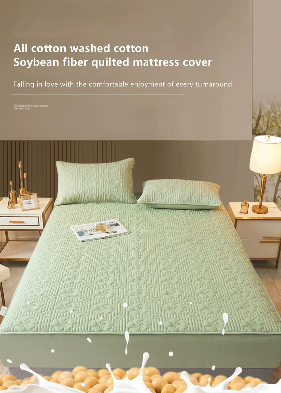Baumwolle Matratzen-Topper 120x200cm bis 200x220cm Gesteppter Matratzen-Auflage - Matratzenschoner Unterbett Soft-Touch mit 30cm tiefem Tasche(Green,180x200+30cm)