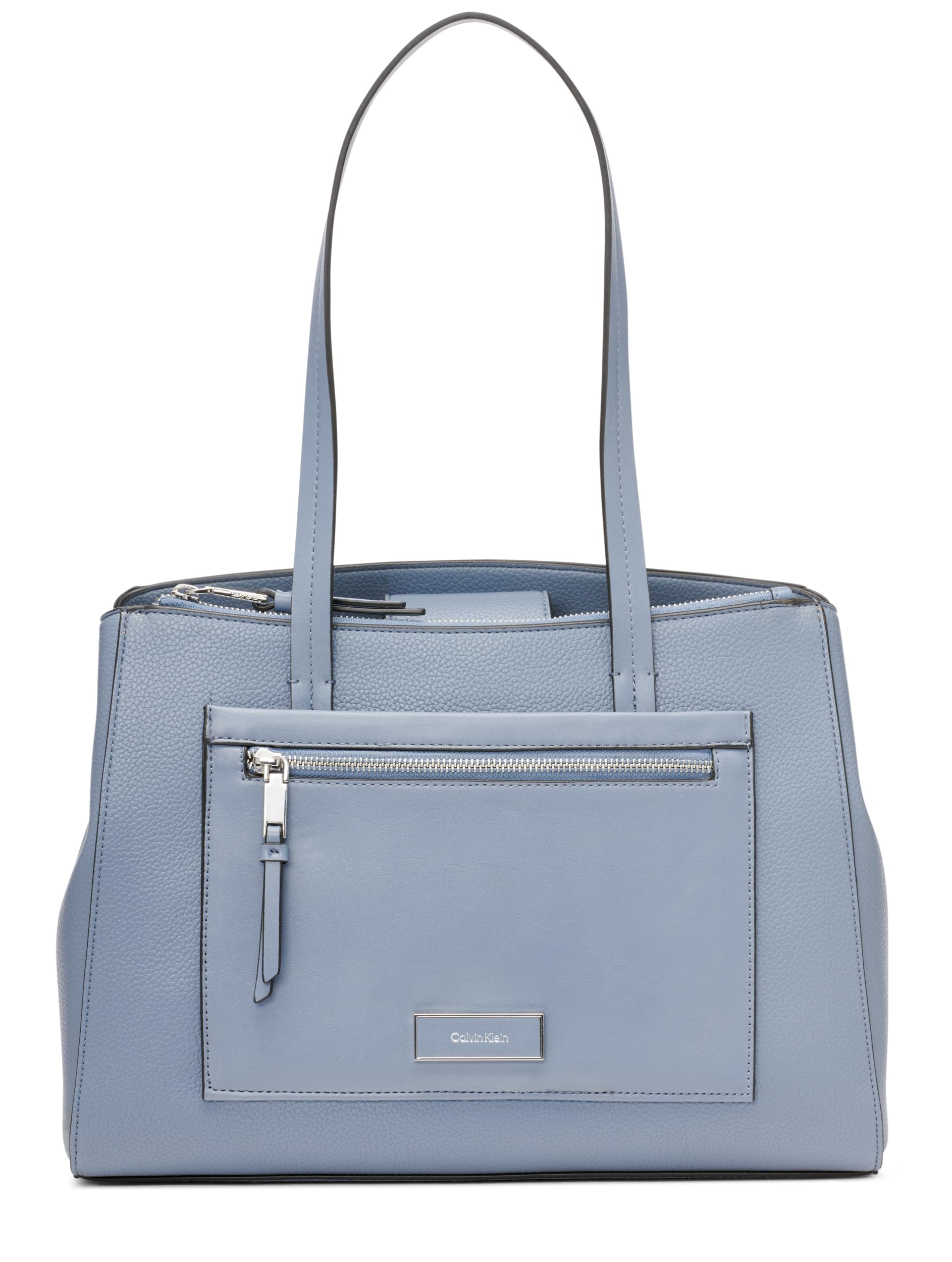 Calvin Klein Women's Hadley Tote Bag – 2 in 1, Vegan Leather, 5 Pockets, Flint Stone, One Size