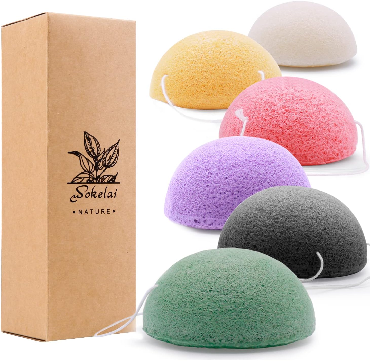 konjac sponge face set of 6 for All Skin Types Face body Exfoliation and Deep Cleansing Organic Natural Konjac facial sponges washing puff for Shower Bath SPA Scrubber for Kids Babys Men Women