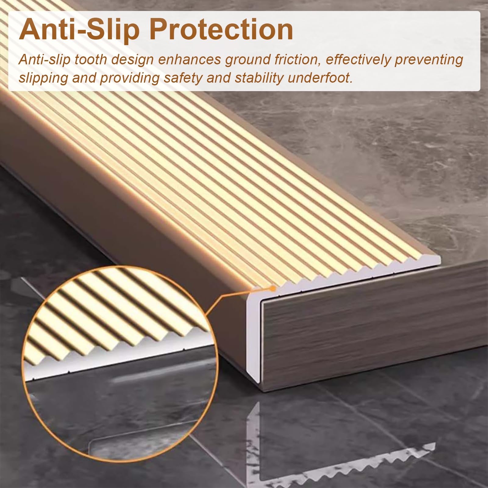 prfilo di raccordo per pavimenti Protezione Bordi Gradini Autoadesiva, Profilo Antiscivolo Gradini Lega Di Alluminio, Profilo A L Rifinibile Bordi Per Gradini Interni Ed Esterni(Silver,L1.6m/5.2ft)