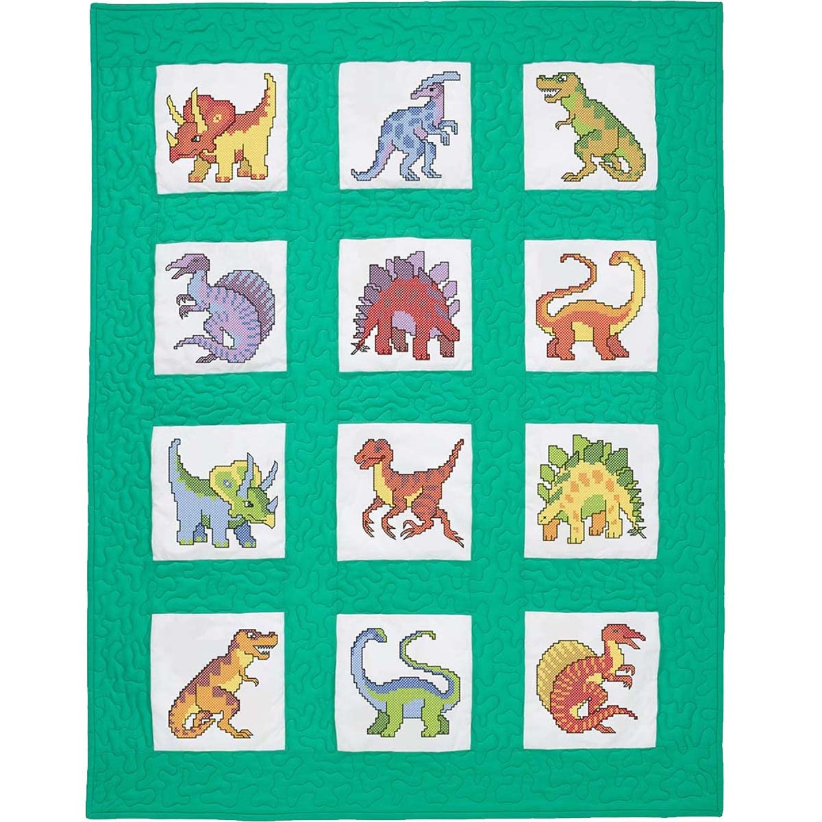 Herrschners Jurassic Kid's Quilt Blocks Stamped Cross-Stitch