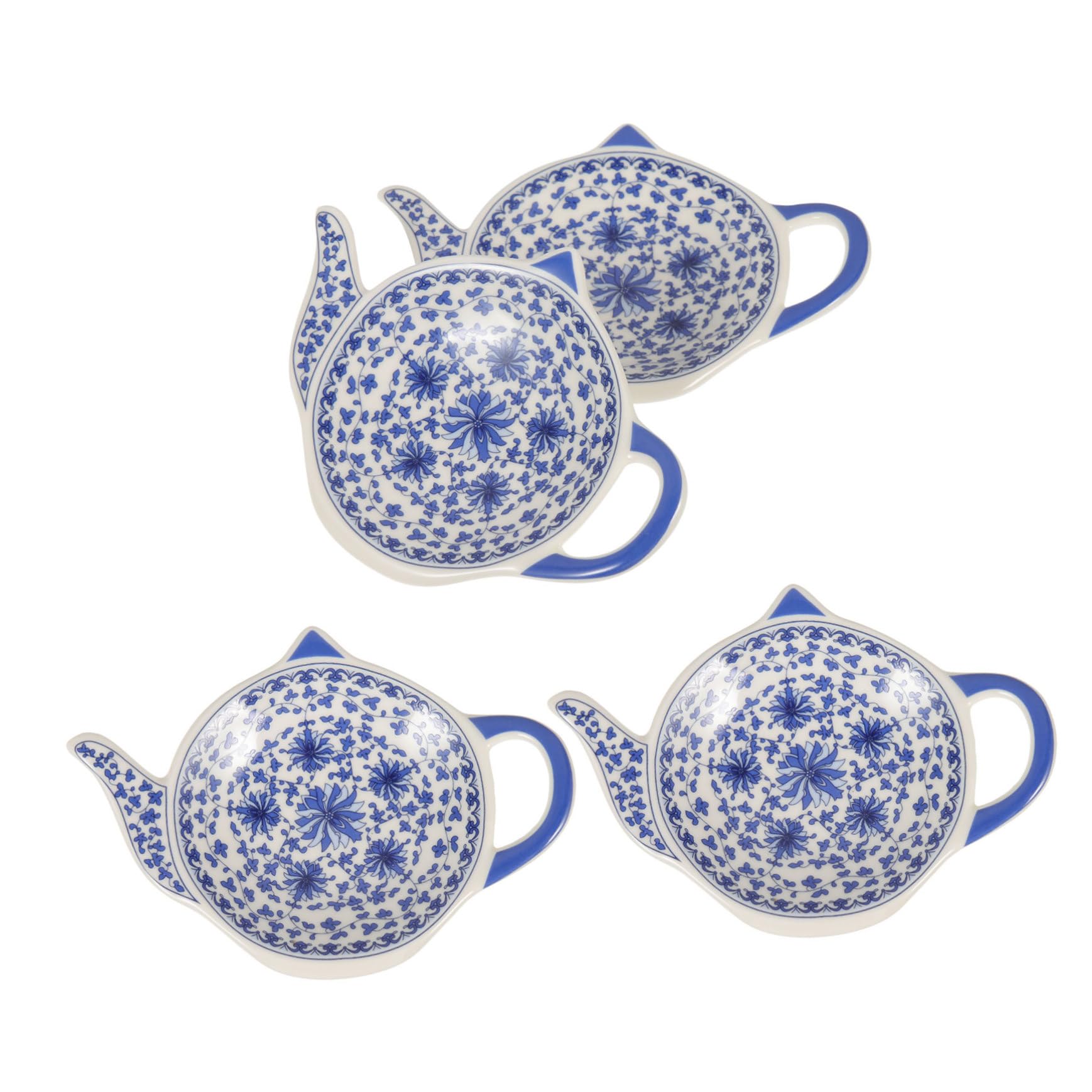 Cabilock 4Pcs Teapot Shaped Tea Bag Holder Coaster Stylish Seasoning Dish for Sauces and Desserts Household Accessory Floral Design