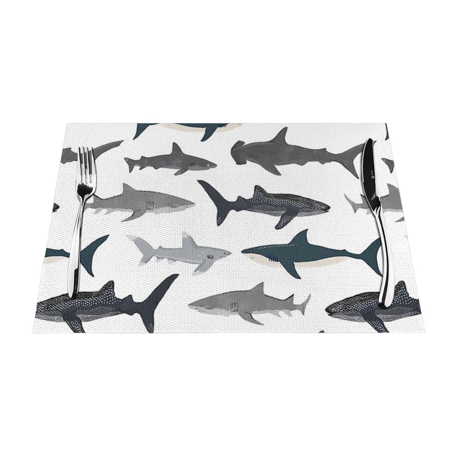 PVC Placemat Set of 1 PCS, 45x30 CM, sharks nautical Printed Non-Slip Heat Resistant Place Mats for Kitchen Dining Table Indoor Outdoor