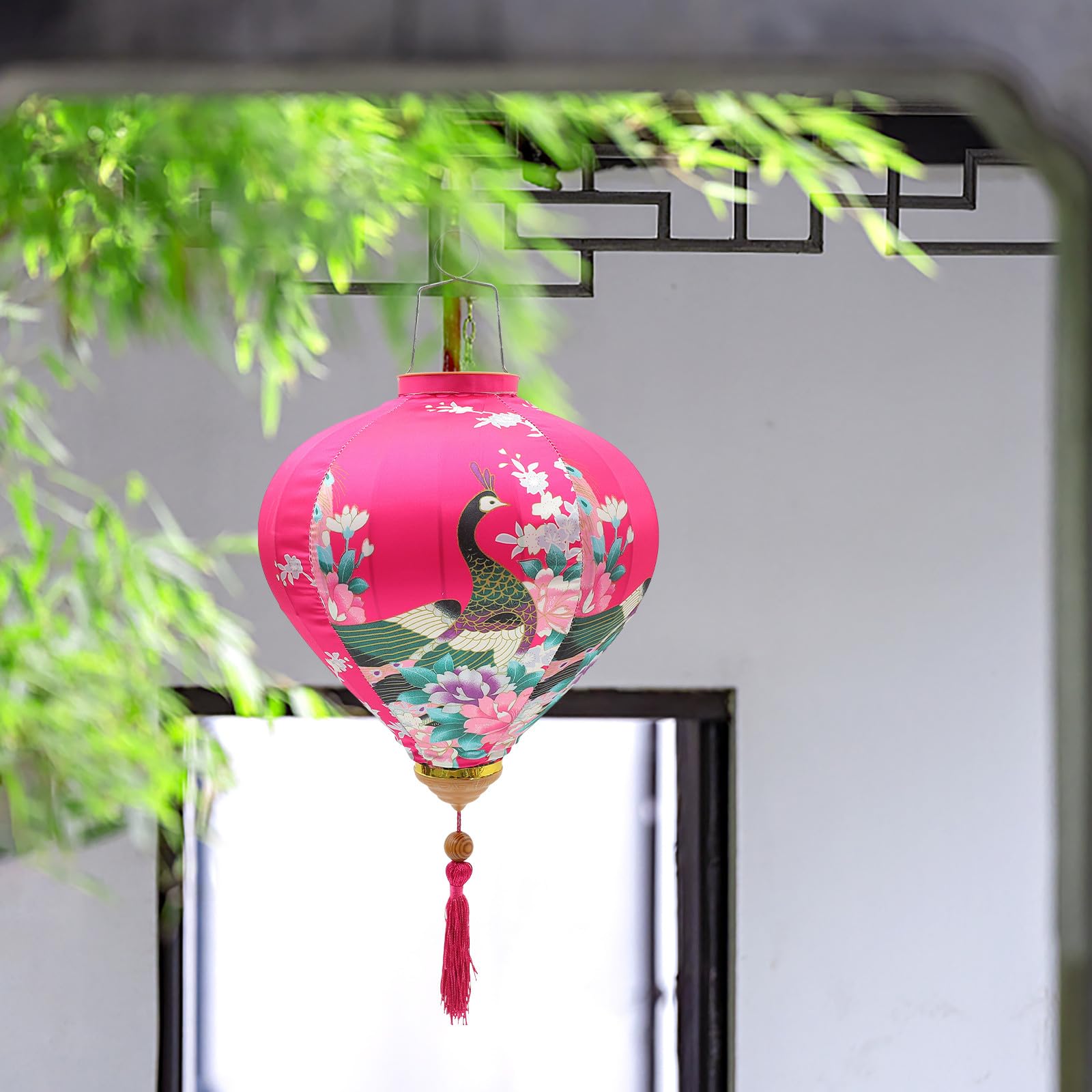 TOYANDONA Lanterna Vietnamita di Seta Decorativa da Esterno 30 Cm Rosso Rosa Peonia Lanterna Sospesa per Feste Giardino Matrimonio Capodanno Decorazione Interna ed Esterna