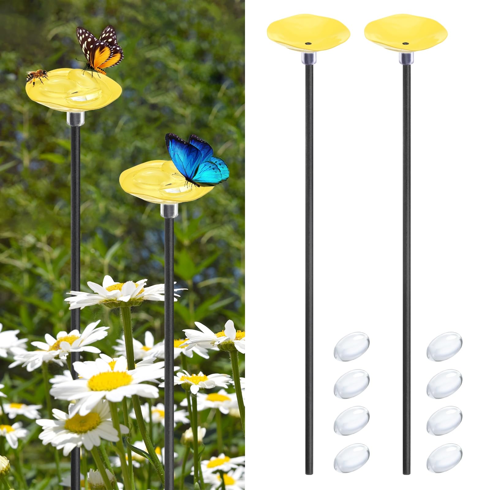 M METERXITY 2-Pack Bee Watering Station 30cm/11.8in Metal, Yellow
