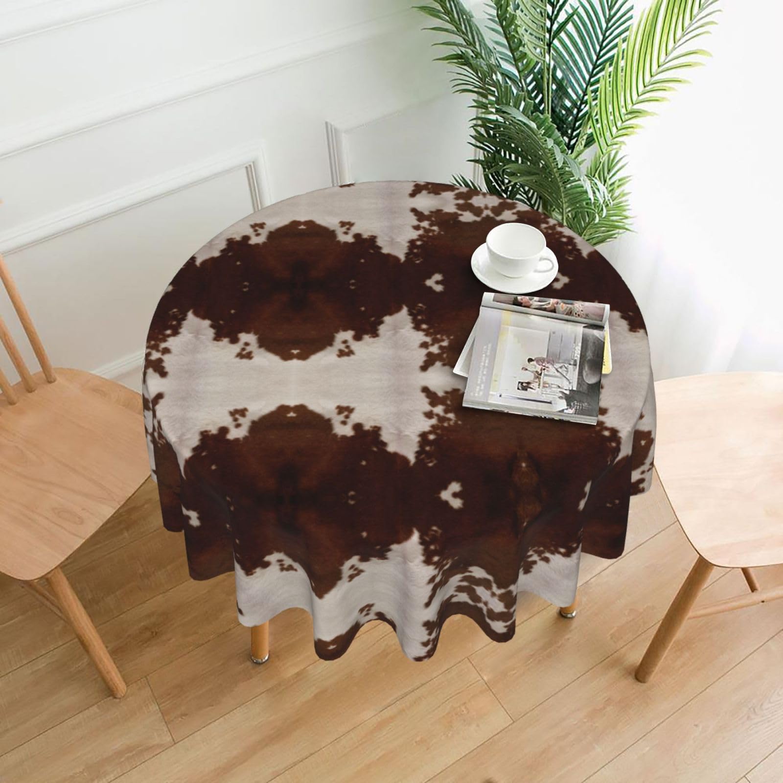 Nappe ronde en cuir de vache de salle à manger imperméable marron rouge 152,4 cm