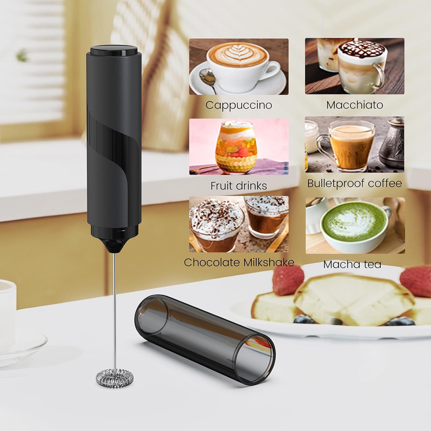 Powerful Milk Frother for Coffee, Fast Handheld Drink Mixer with Stainless Steel Whisk,Hand Frother Stirrer Wand-Black，Equipped with A storage sleeve 2026 - view 7