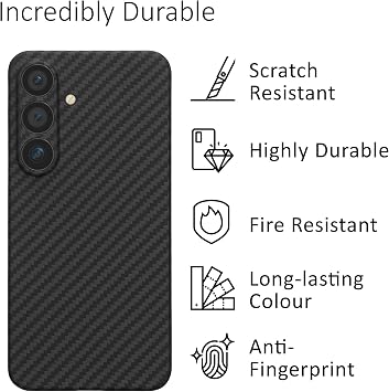 kalibri Aramid Fiber Case Compatible with Samsung Galaxy S25 - Case Super Slim Strong Protective Phone Cover - Black Matte
