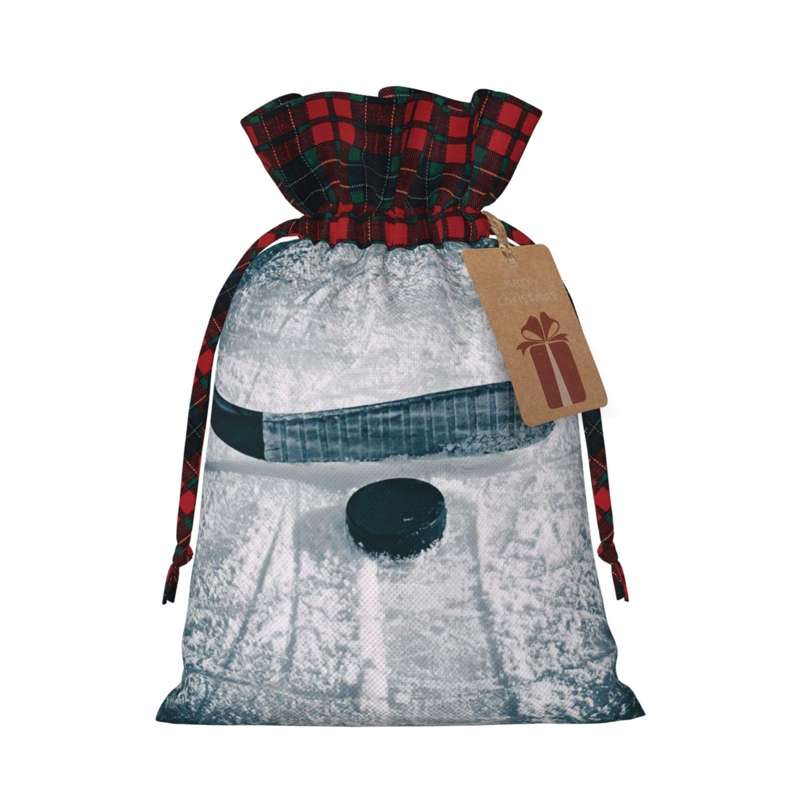 Sacs Cadeaux Réutilisables Motif Hockey Sur Glace - Cordon De Serrage, étiquette Personnalisable - Pour Noël, Anniversaire - 6