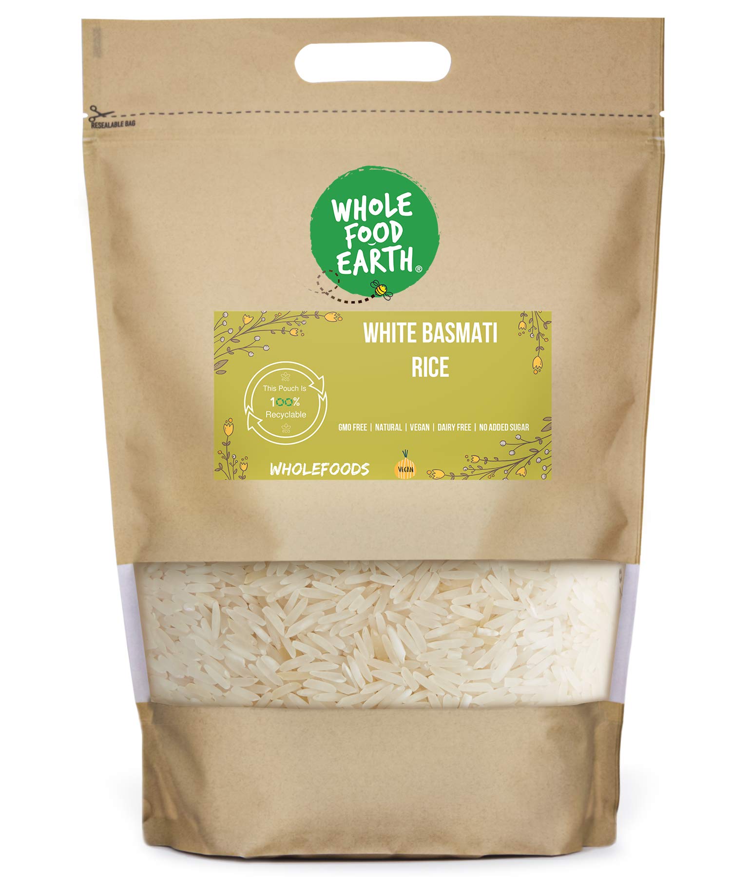 Wholefood EarthWhite Basmati Rice 3 kg | GMO Free | Natural |