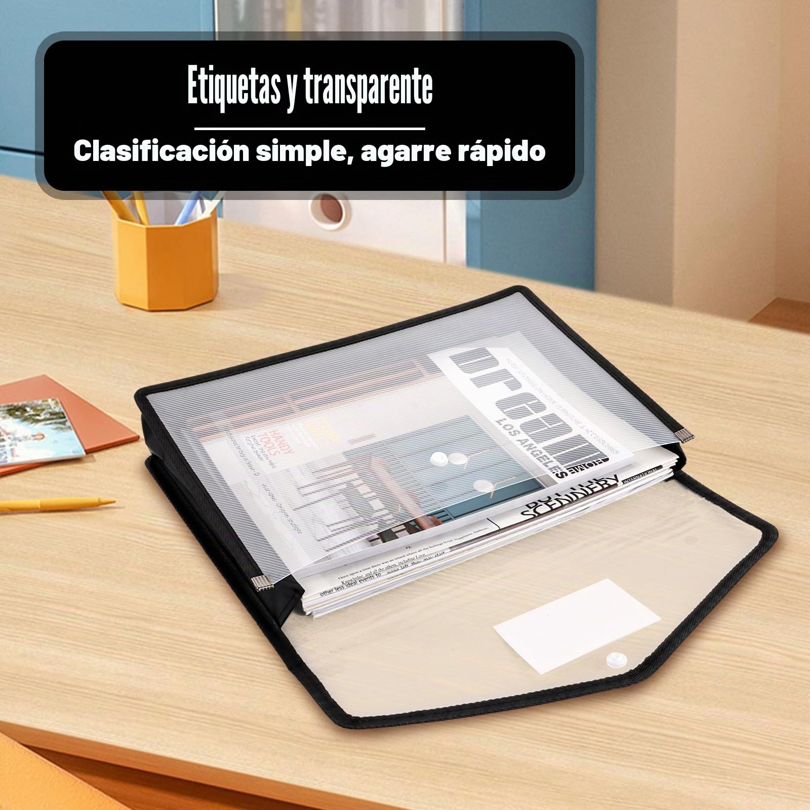 JMIATRY 8 carpetas para documentos A4, de plástico, tamaño A4, con botón de presión, para oficina, escuela, viajes, color negro